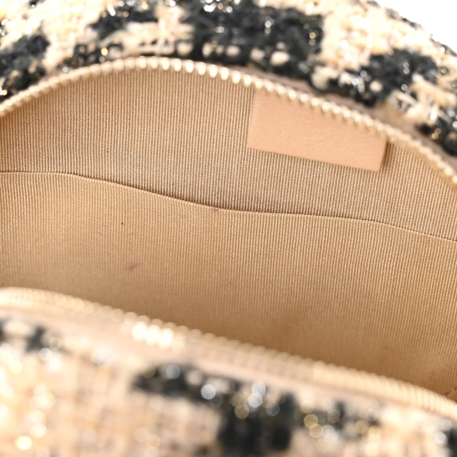 Wool Tweed Lambskin Quilted Chanel 19 Round Clutch With Chain and Coin Purse Beige Black - Top Club