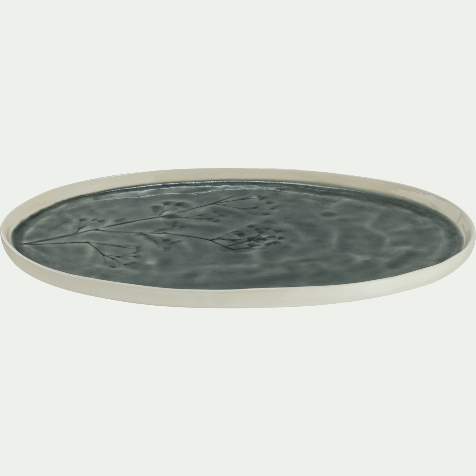 LAGON - Plat de présentation en grès L22,3cm - bleu autan