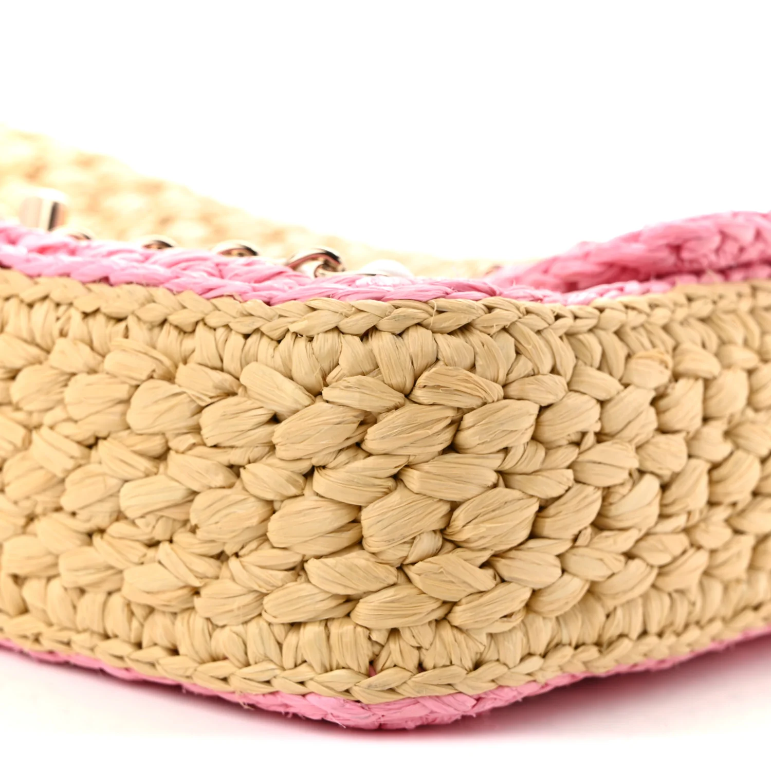Raffia Chain Venice Beach Flap Bag Beige Pink - Top Club