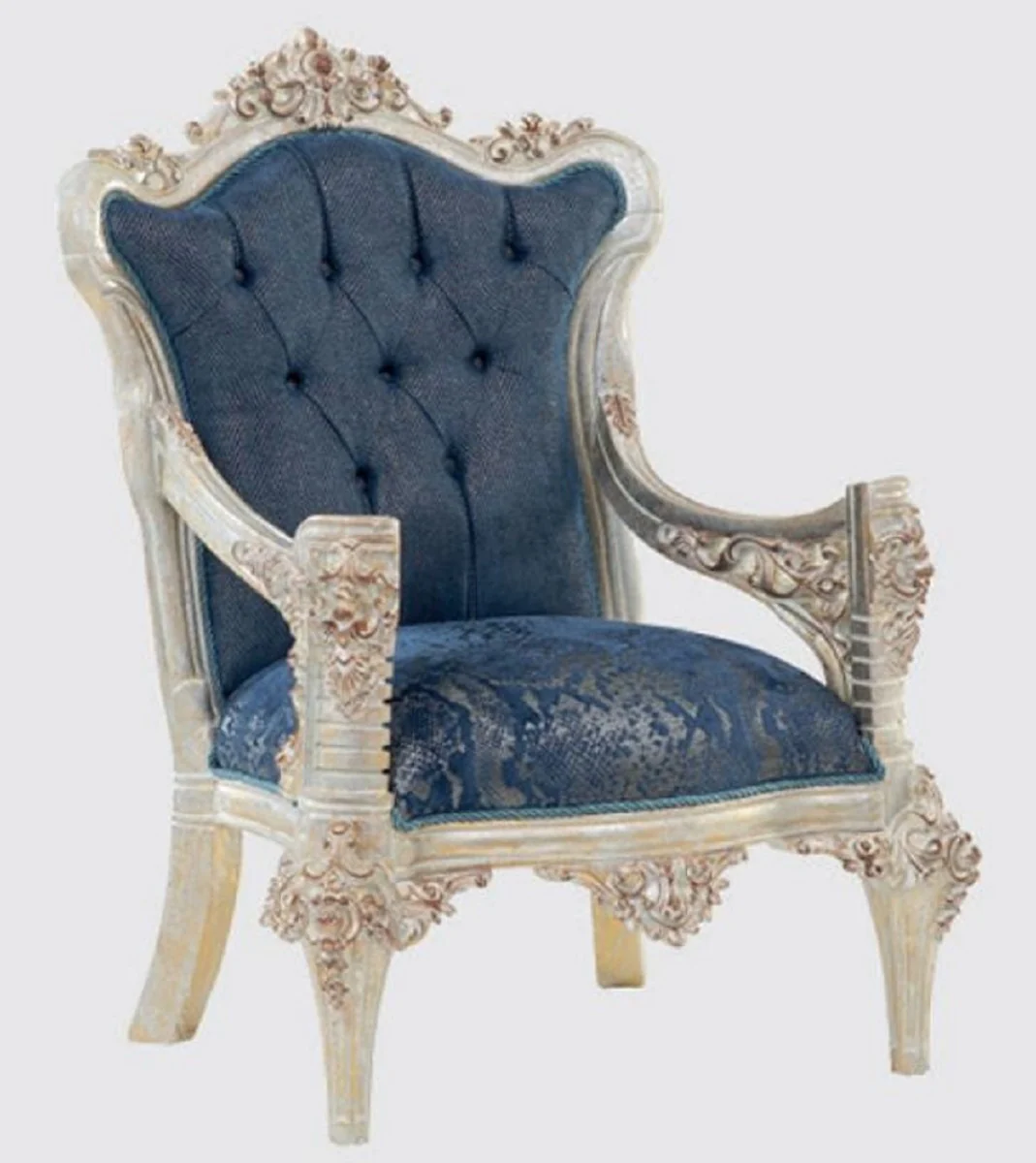 Luxury Baroque Living Room Set Blue / Cream / Copper / Gold - 2 Sofas & 2 Armchairs & 1 Coffee Table - Handmade Living Room Furniture in Baroque Style - Noble & Magnificent