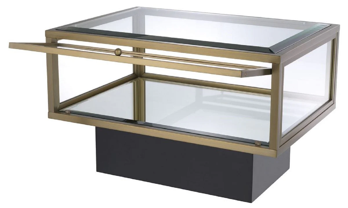 Luxury side table brass / black 70 x 50 x H. 46 cm - Rectangular stainless steel table with glass tops and mirror glass base - Luxury living room & hotel furniture