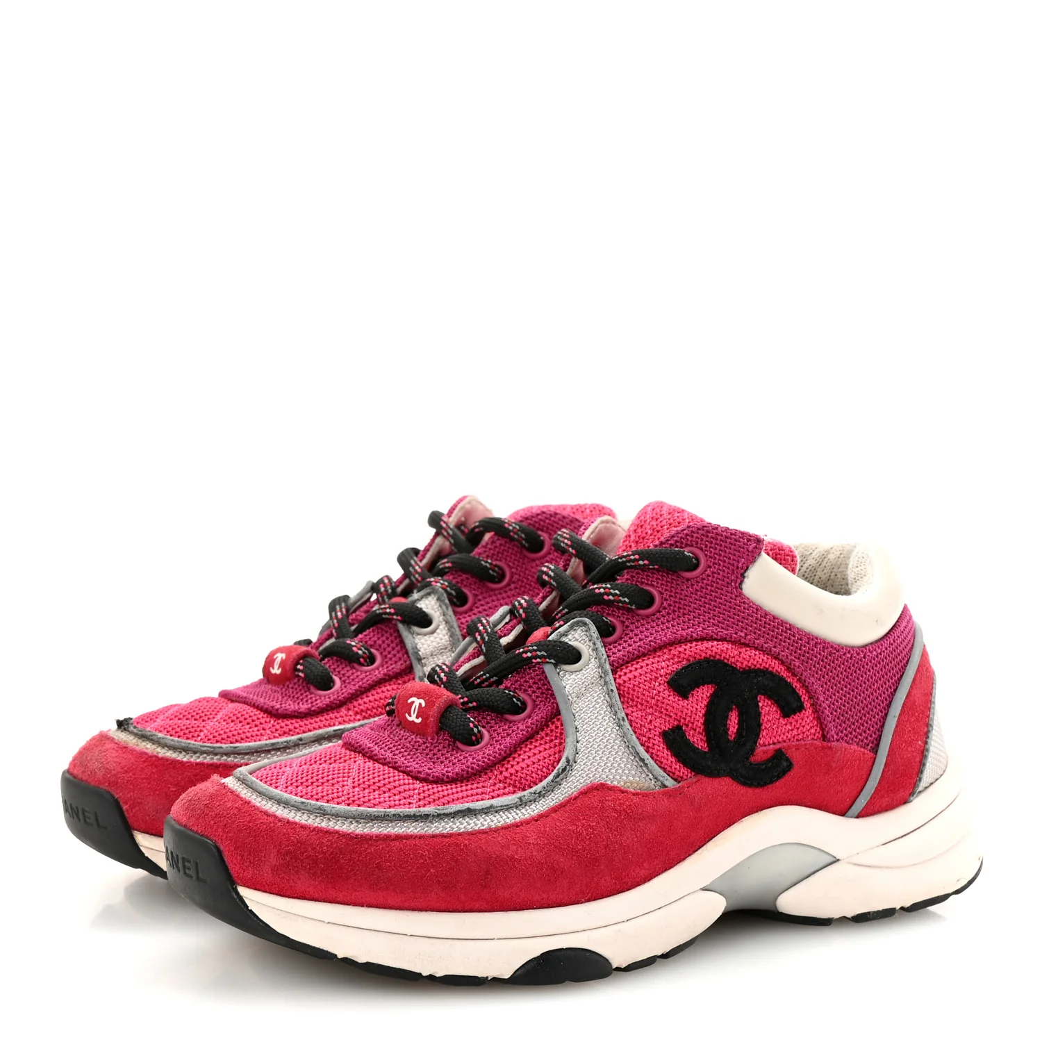 Mesh Suede Calfskin Womens CC Sneakers 35 Dark Pink Silver - Top Club