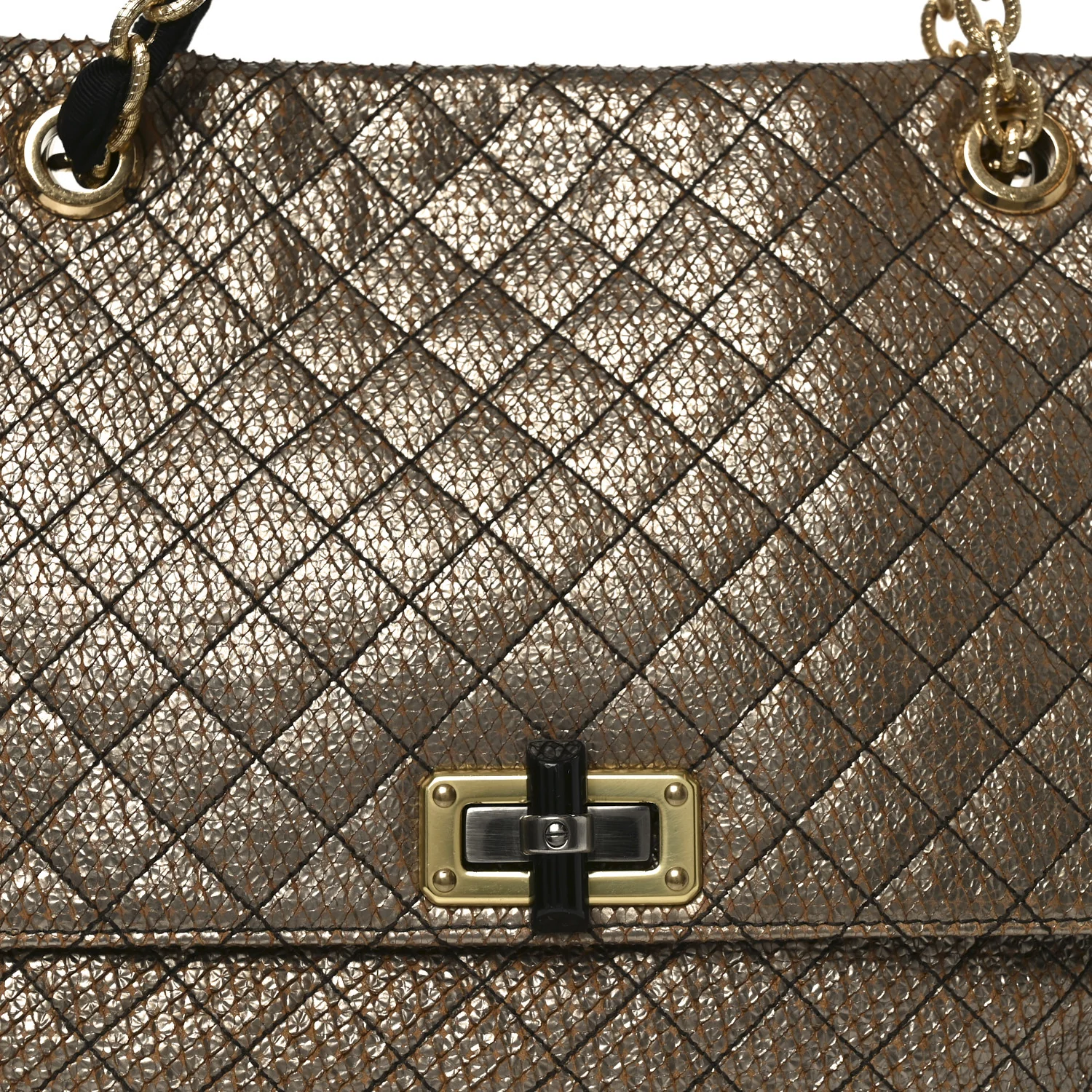 Crackled Metallic Lame Quilted Happy Partage Bag Gold - Top Club