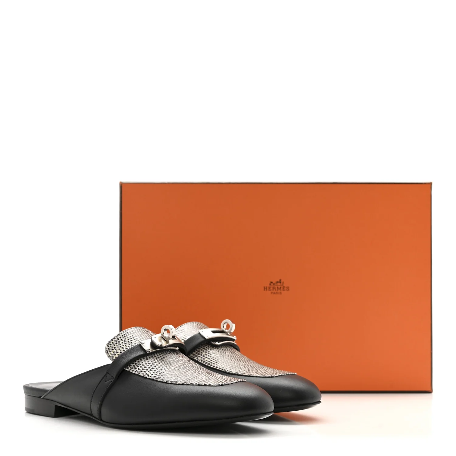 Lizard Calfskin Oz Mules 37 Ombre Black - Top Club
