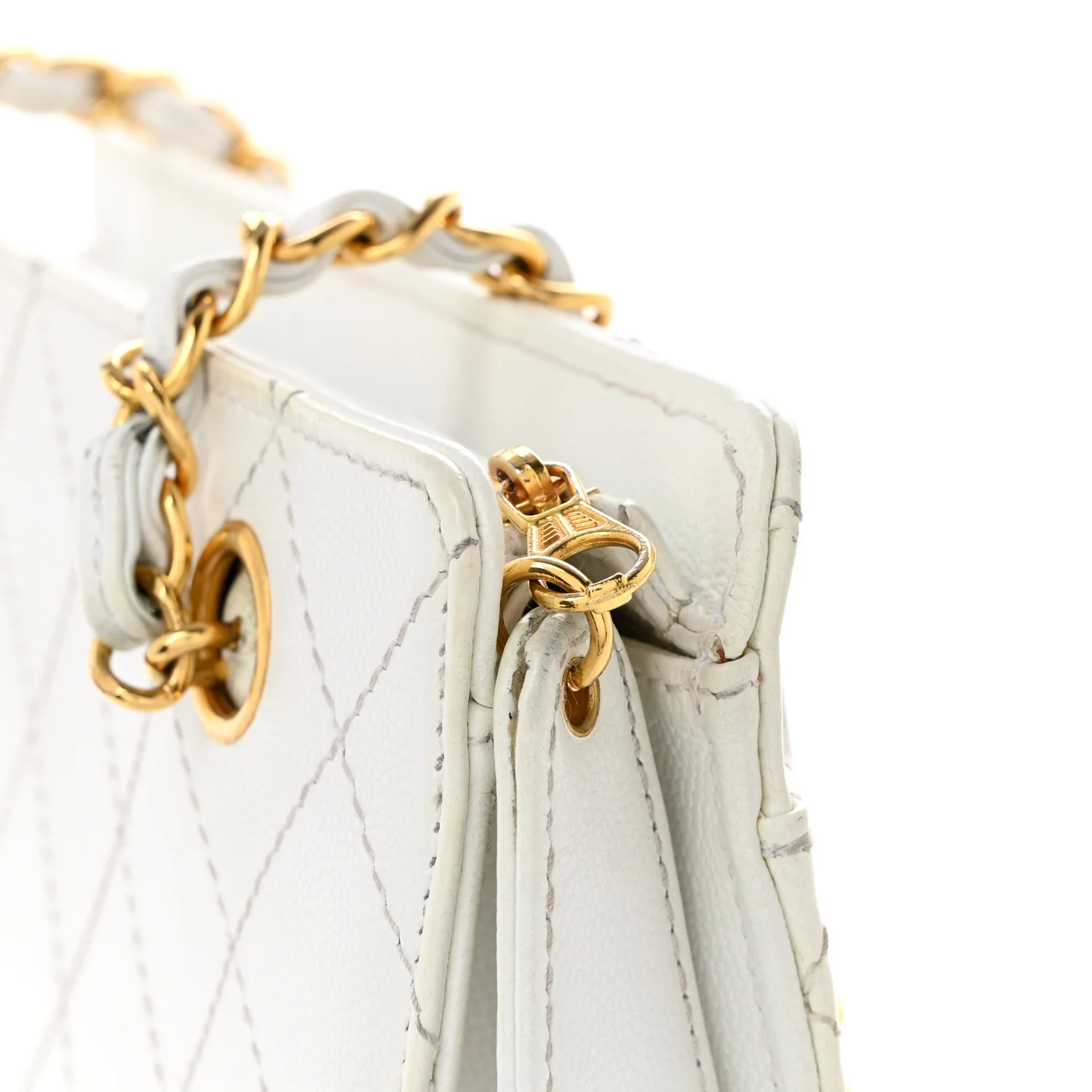 Caviar Quilted Shoulder Bag White - Top Club