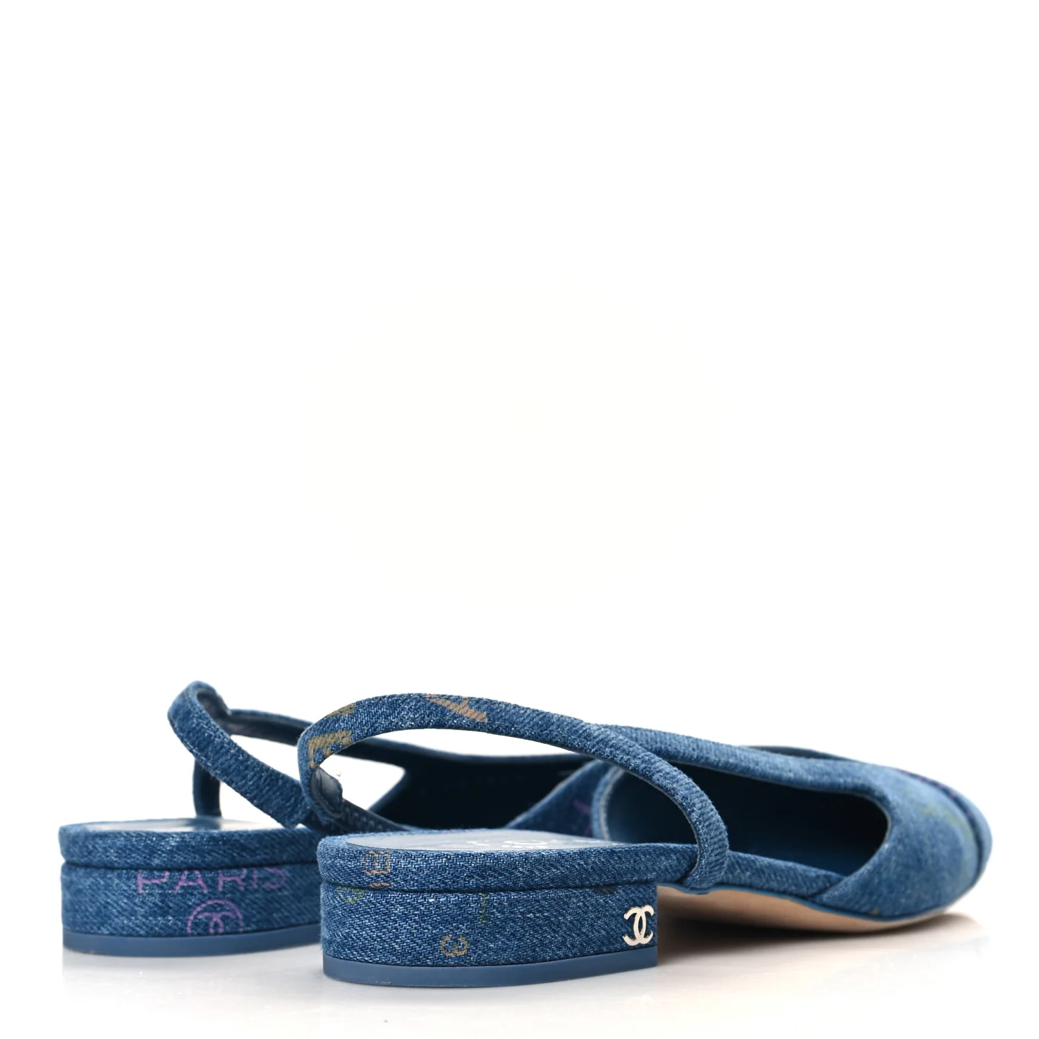 Denim Printed Denim Mood Cap Toe CC Slingback Flats 36 Light Blue Multicolor - Top Club