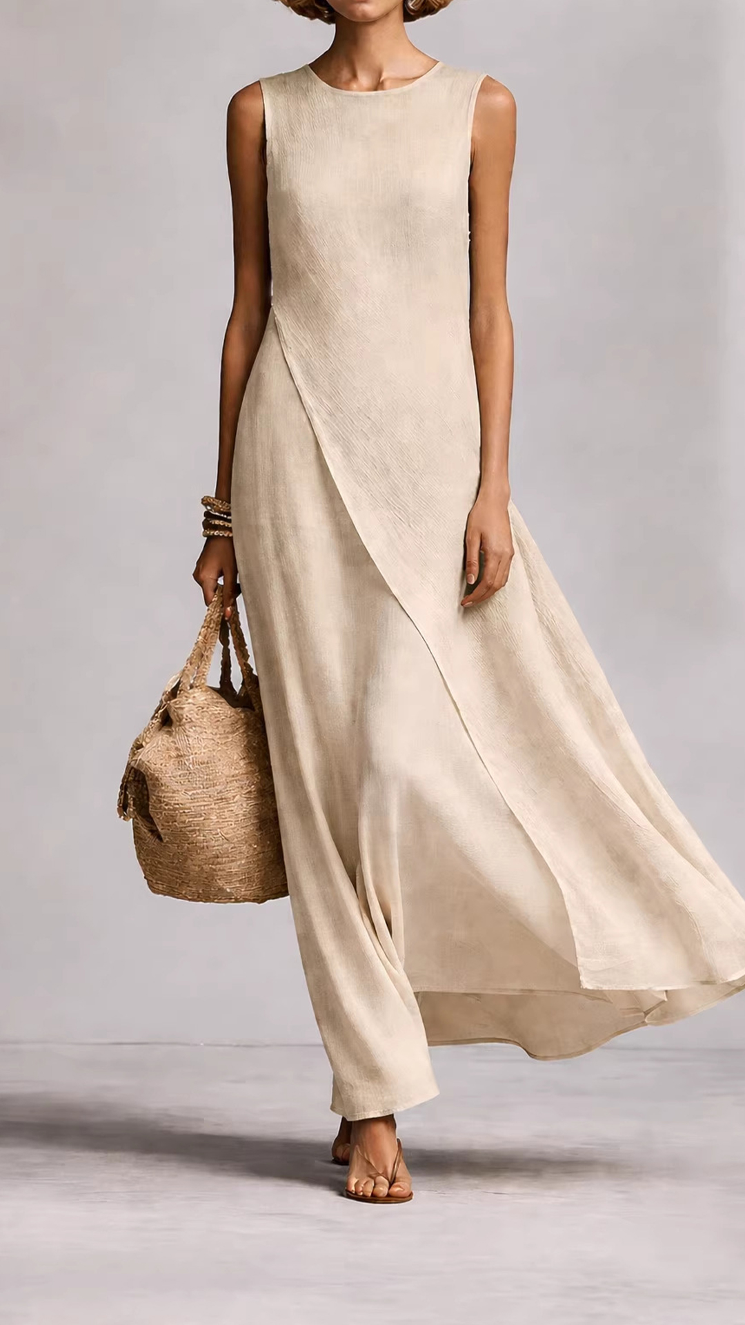 Sleeveless asymmetrical hem cotton-linen blend dress - Nordfashionstorm - Women's Clothing, Fashion for You - Nordfashionstorm.com