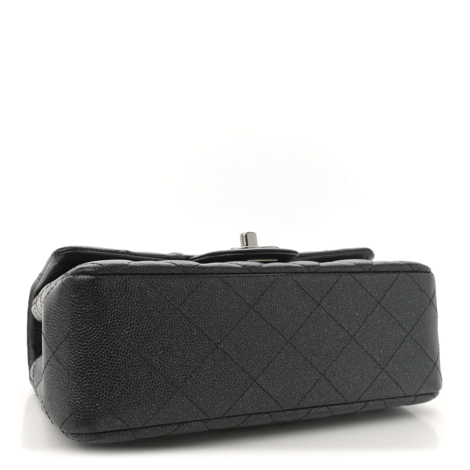 Iridescent Caviar Quilted Mini Rectangular Flap Black - Top Club