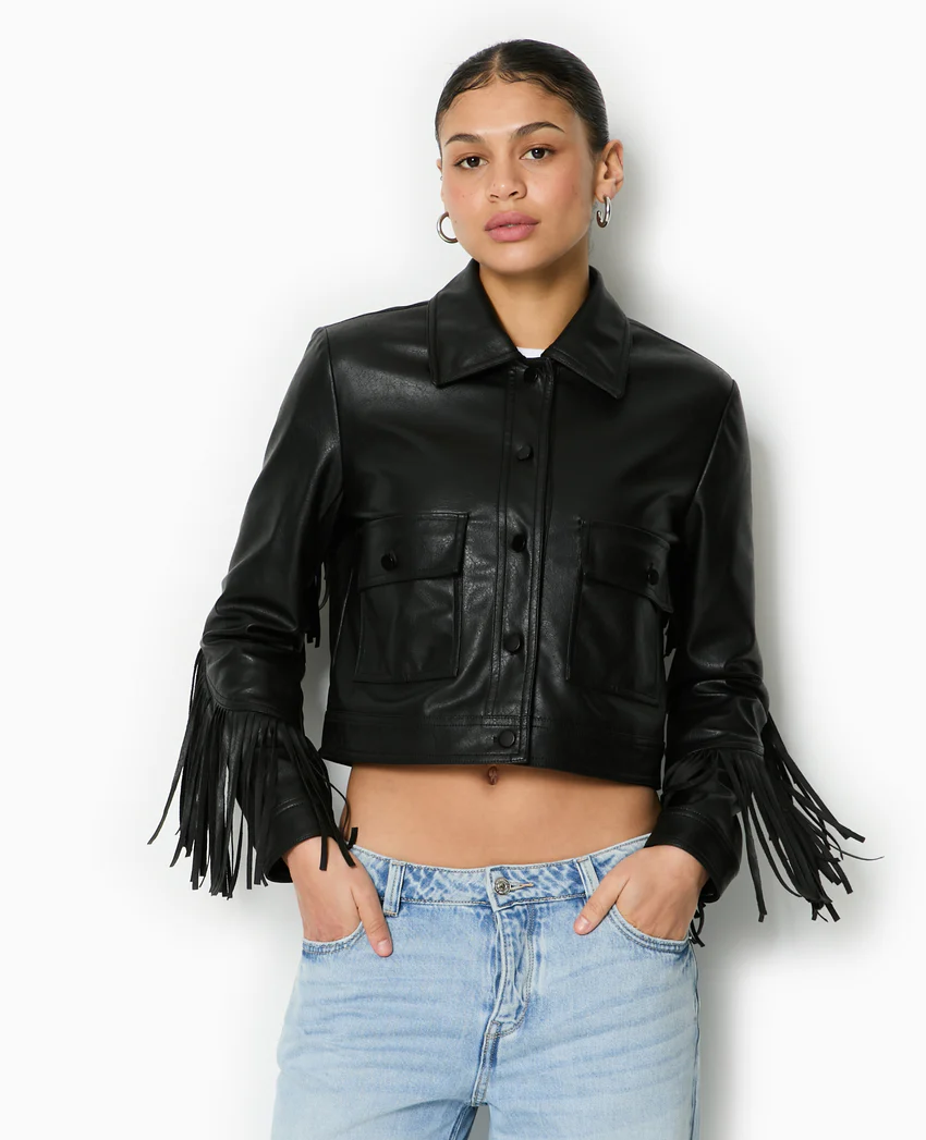 Pimkie Veste courte en simili avec franges