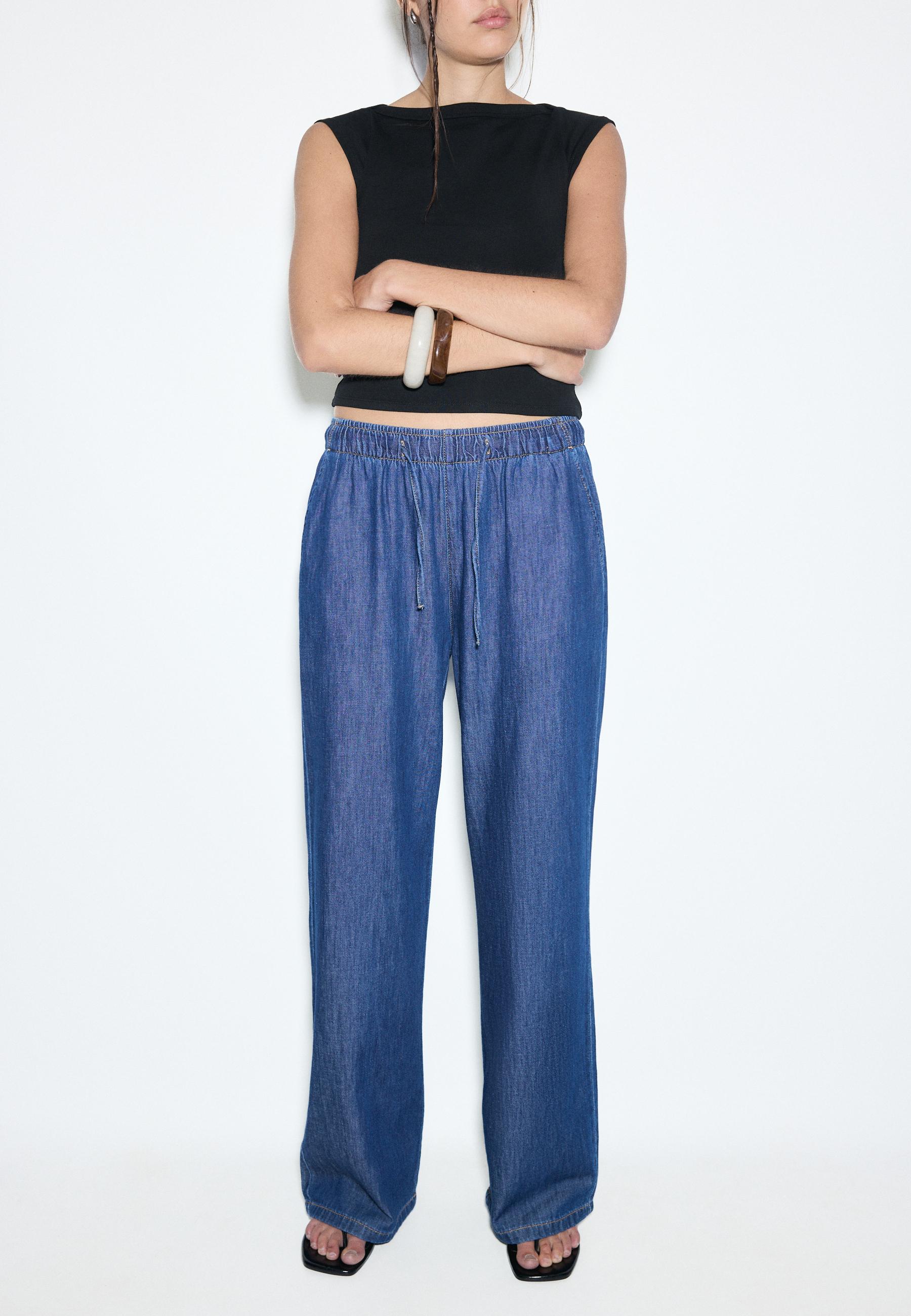 FLOWY DENIM DRAWSTRING TROUSERS