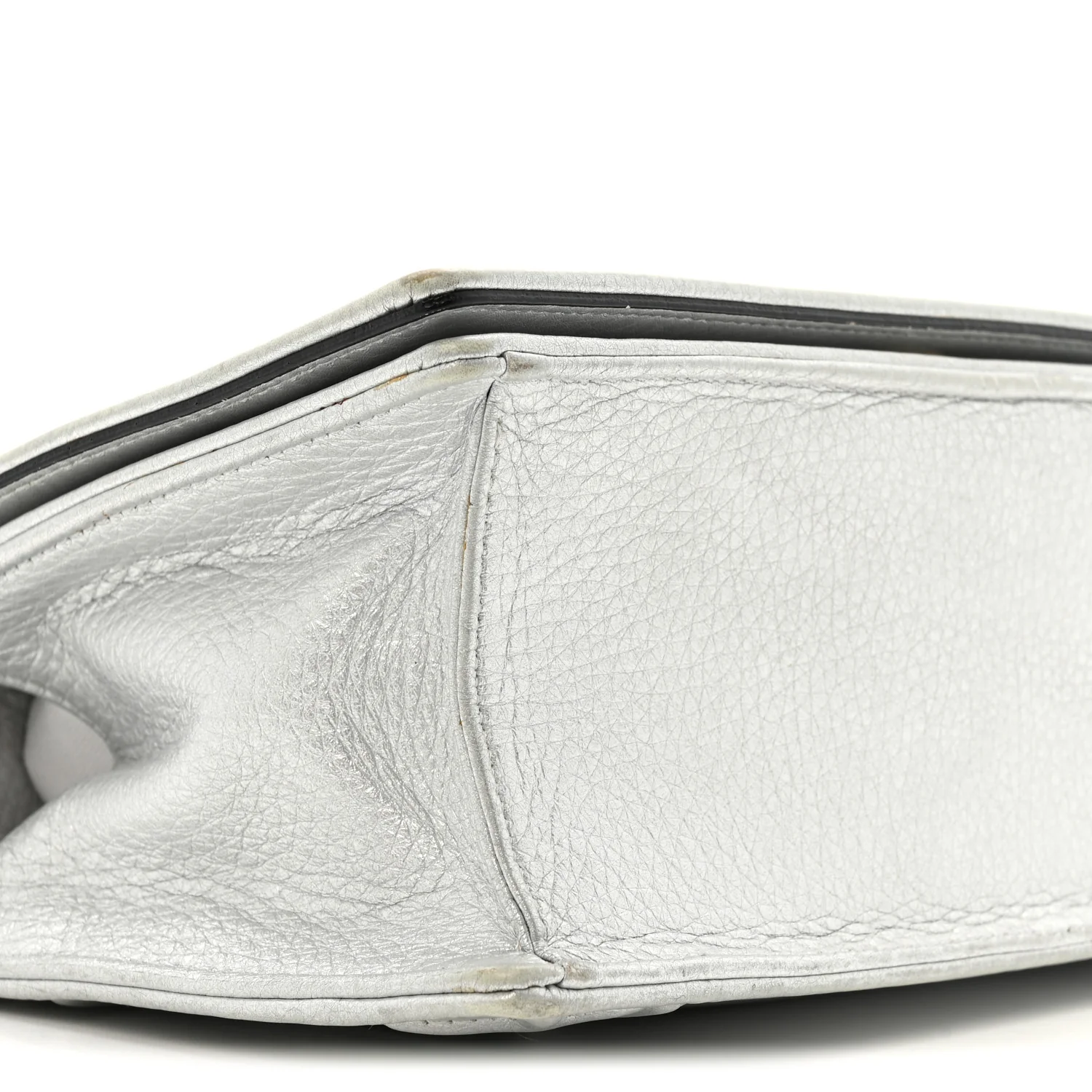 Metallic Grained Calfskin Diorama Wallet on Chain Pouch Silver - Top Club