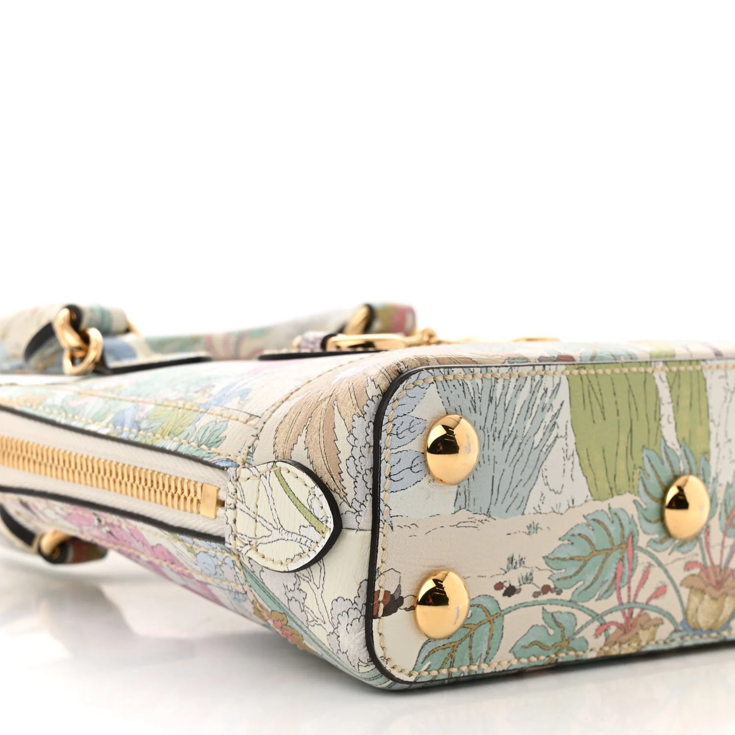 New Shangai Calfskin Tiger Savanah Web Mini Horsebit 1955 Top Handle Bag Chalky White Multicolor - Top Club