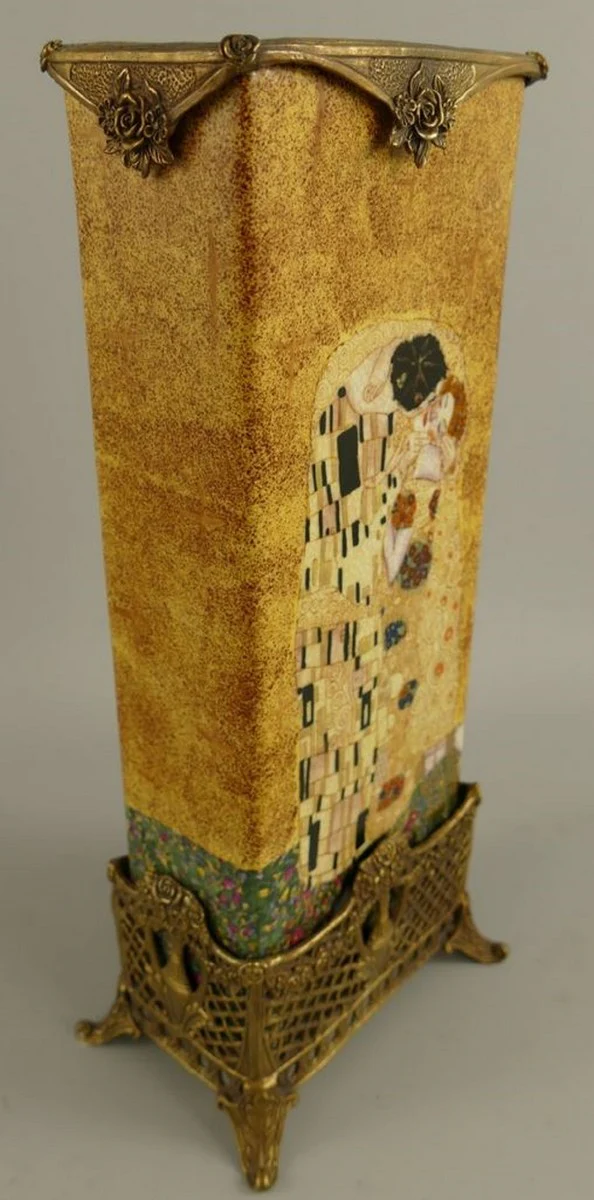 Art Nouveau decorative vase multicolored / brass 15 x 10 x H. 34 cm - Porcelain flower vase - Baroque & Art Nouveau decorative accessories