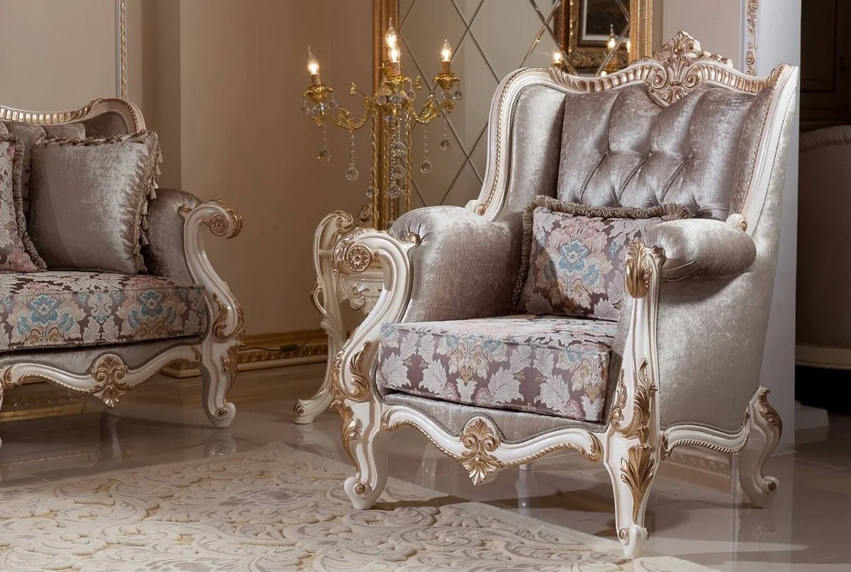 Luxury Baroque Living Room Furniture Set Brown / White / Gold