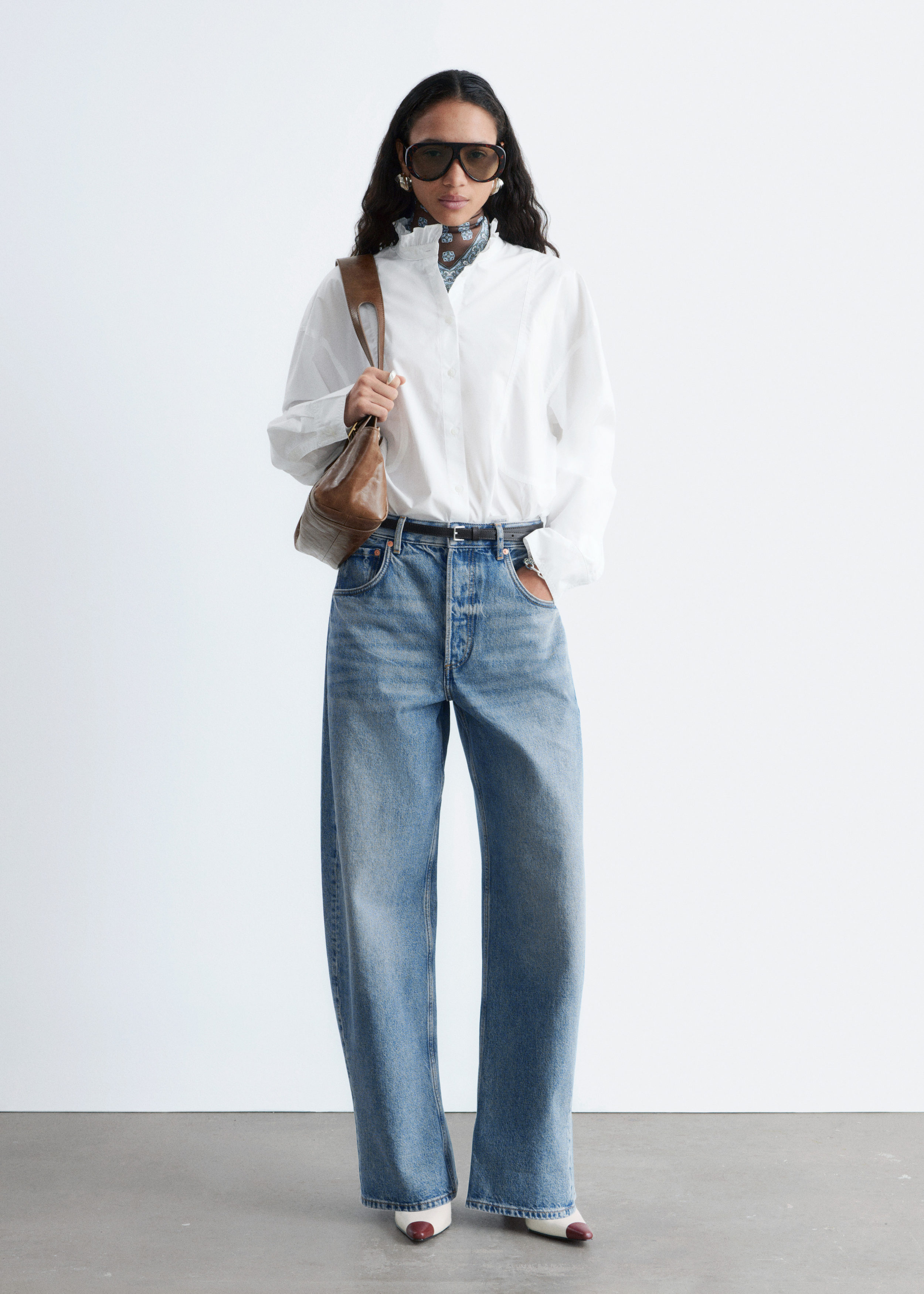 & Other Stories LONG STAND-COLLAR COTTON SHIRT