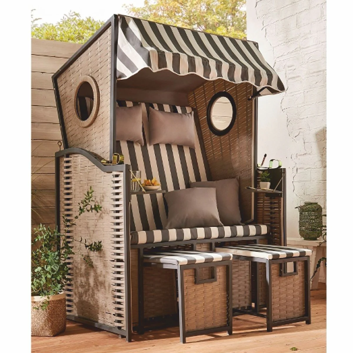 Beach chair with roof gray / white 114 x 72 x H. 160 cm