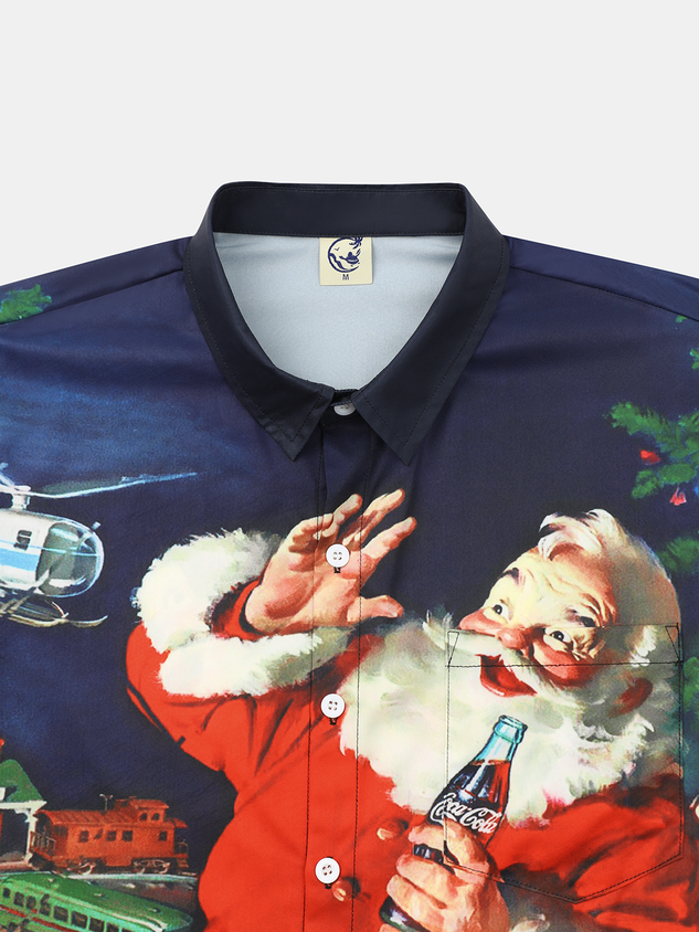 Men's Christmas Collection Casual Short Sleeve Hawaiian Shirt with Chest Pocket