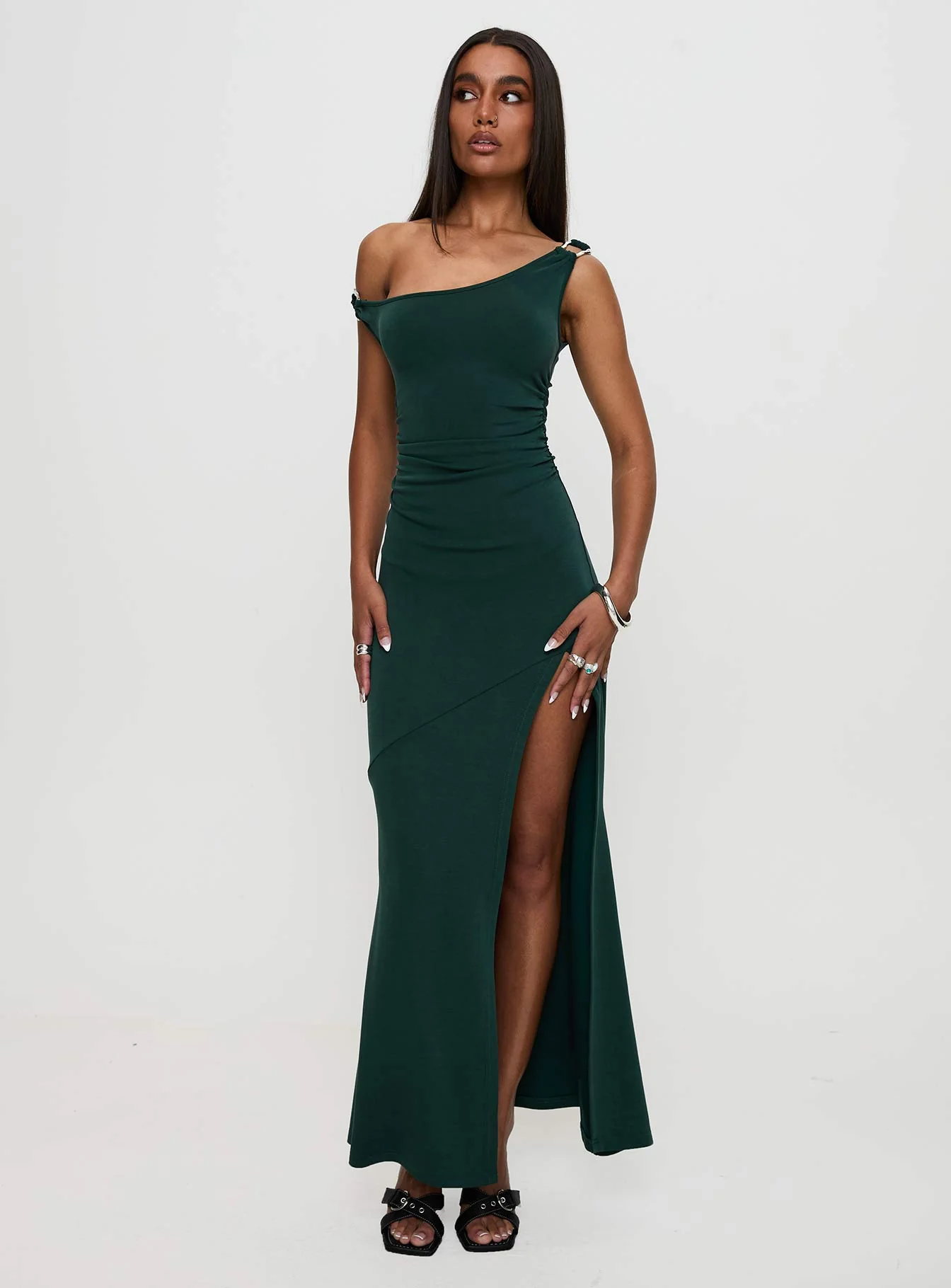 Rios One Shoulder Maxi Dress Green