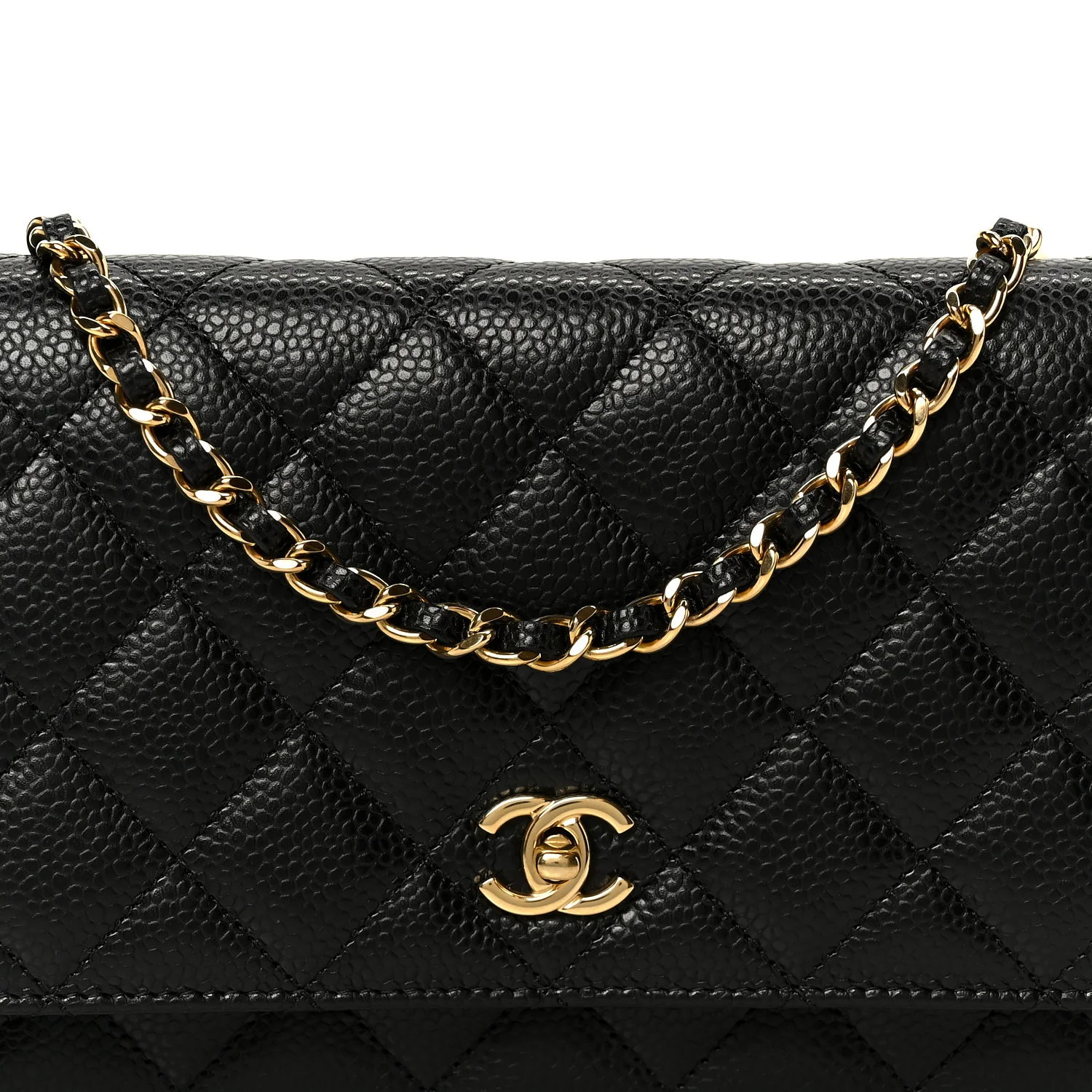 Caviar Quilted CC Turnlock Wallet On Chain WOC Black - Top Club