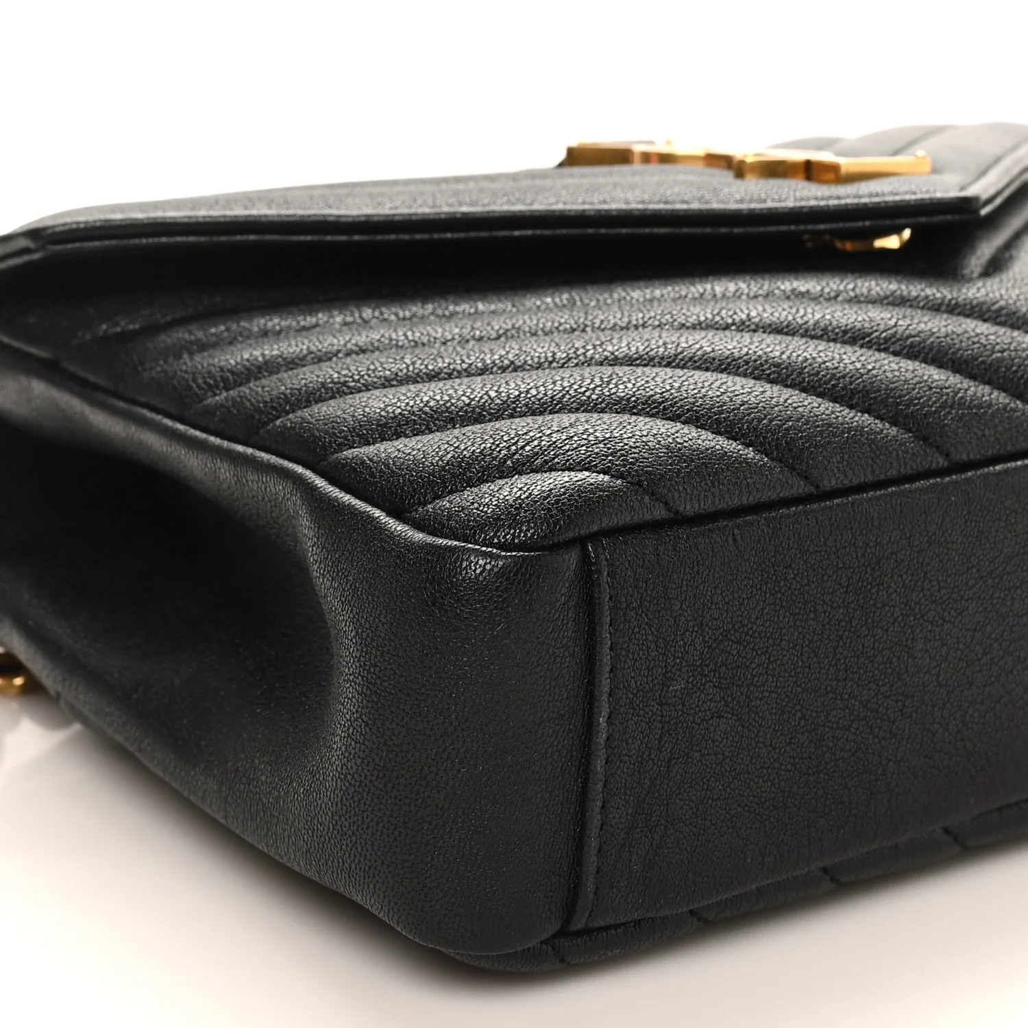 Sheepskin Matelasse Chevron Monogram Medium College Bag Black - Top Club