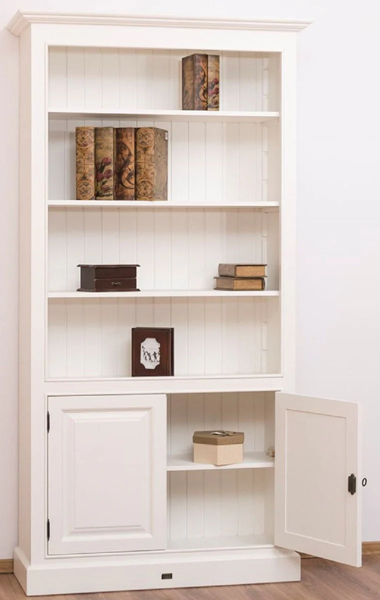 Country house style bookcase / shelf cabinet white 110 x 39 x H. 210 cm - living room cabinet with 2 doors