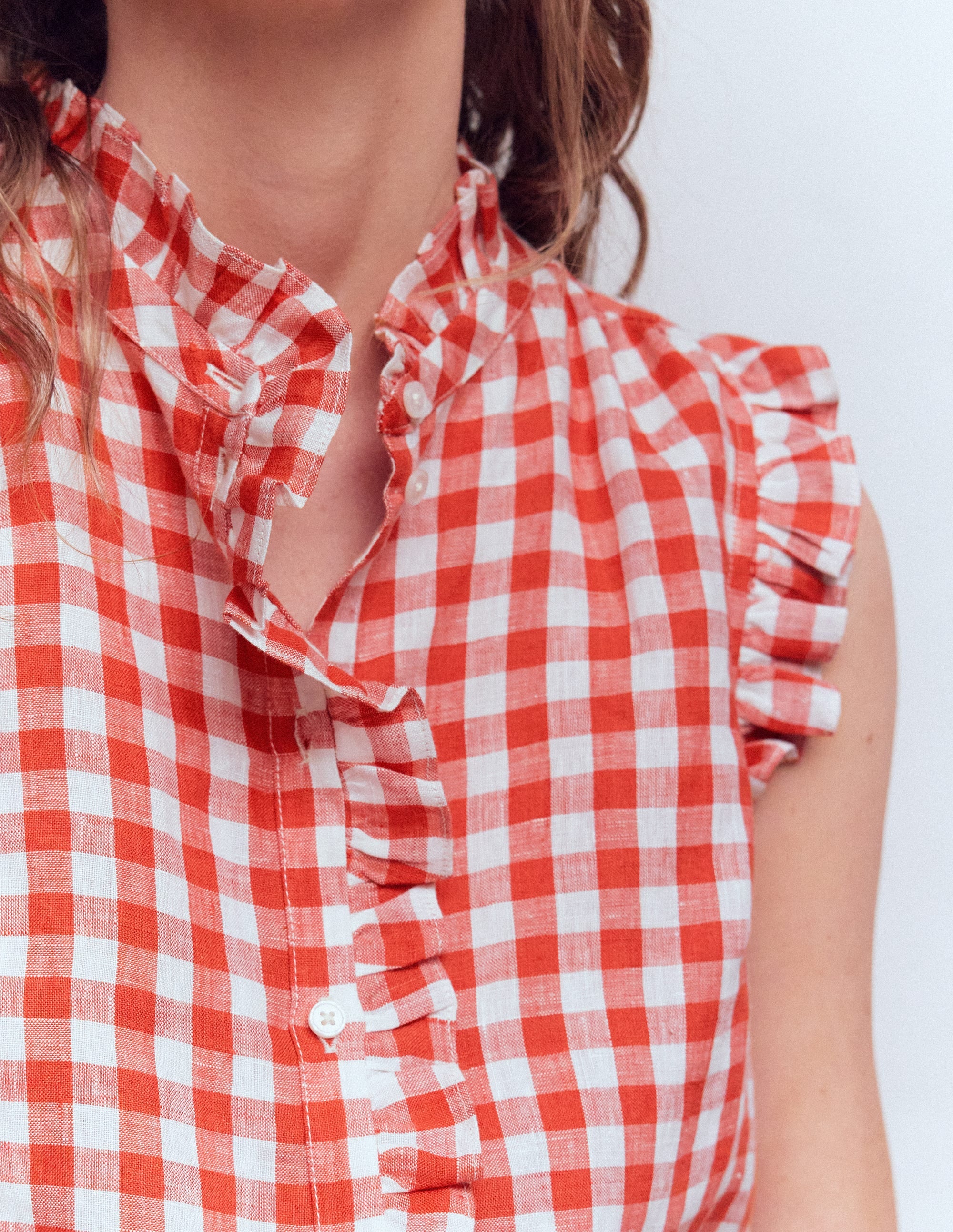 Isabel Ärmelloses Leinenoberteil-Gebranntes Rot Vichykaro