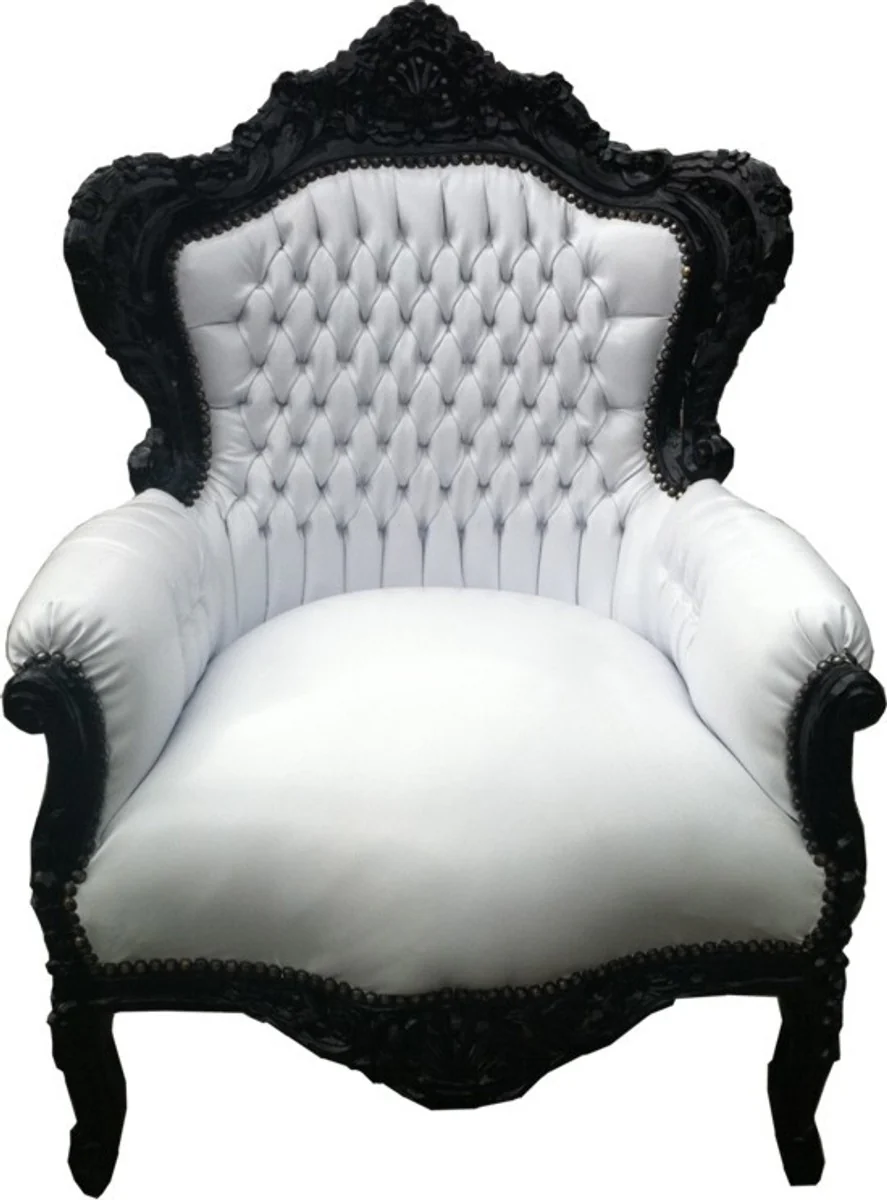Baroque armchair King white/black leather look