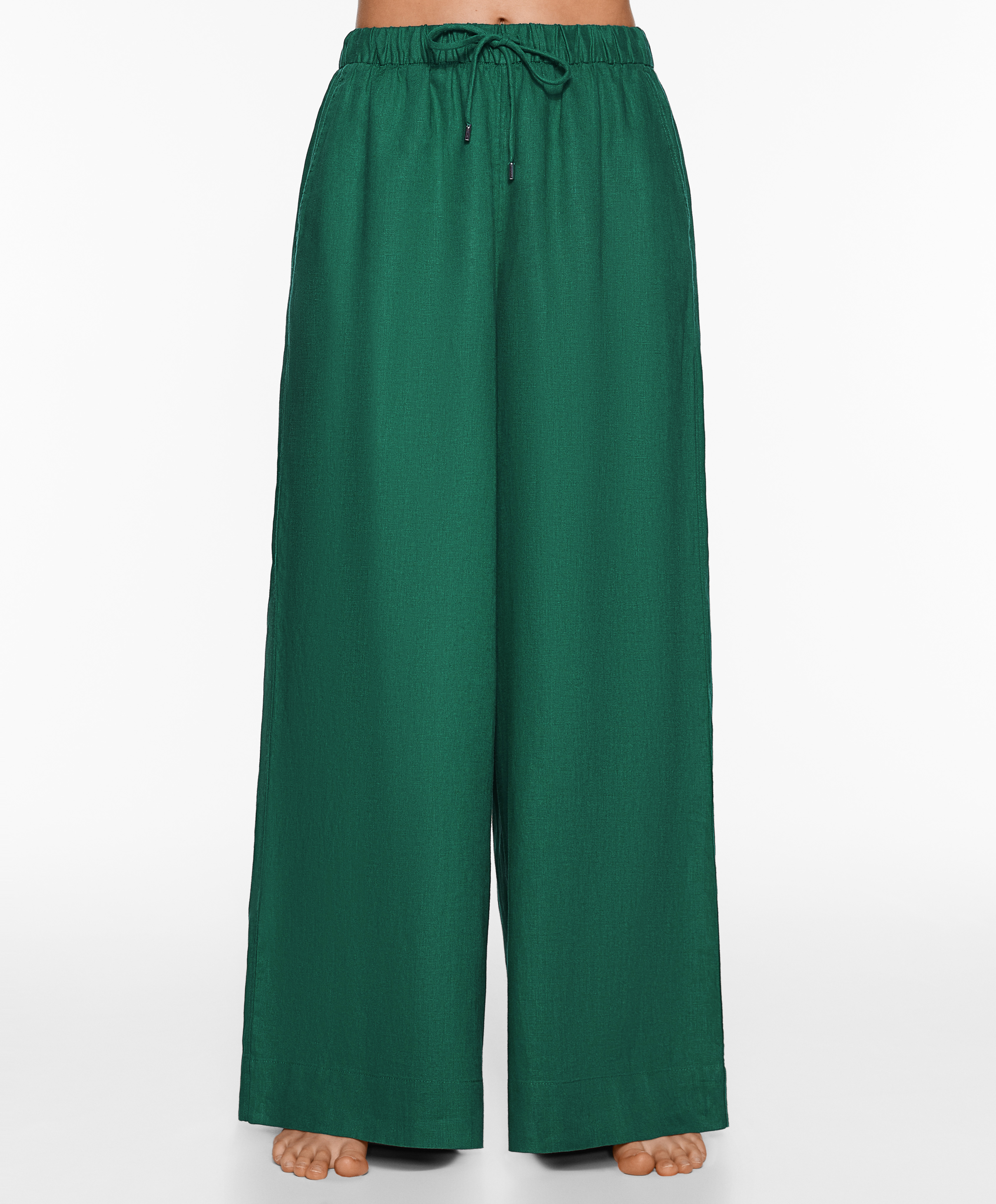 OYSHO 100% linen wide straight-leg trousers