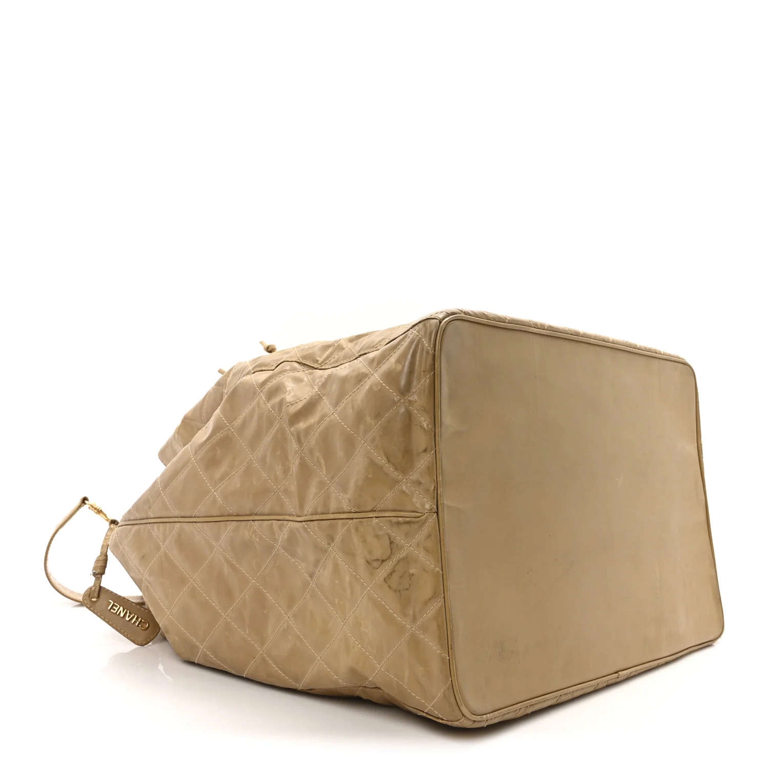 Vinyl Stitched XL Bucket Bag Beige - Top Club