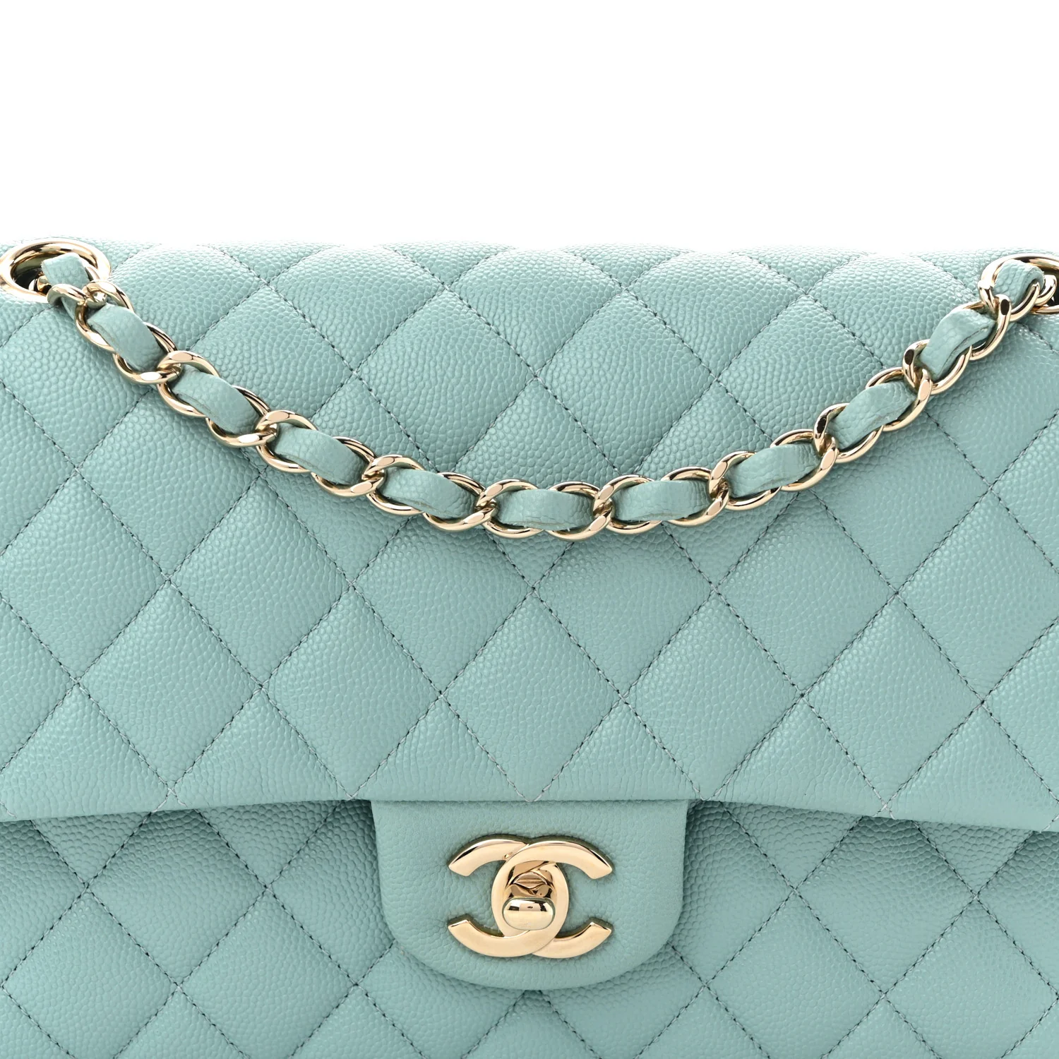 Caviar Quilted Medium Double Flap Light Blue - Top Club