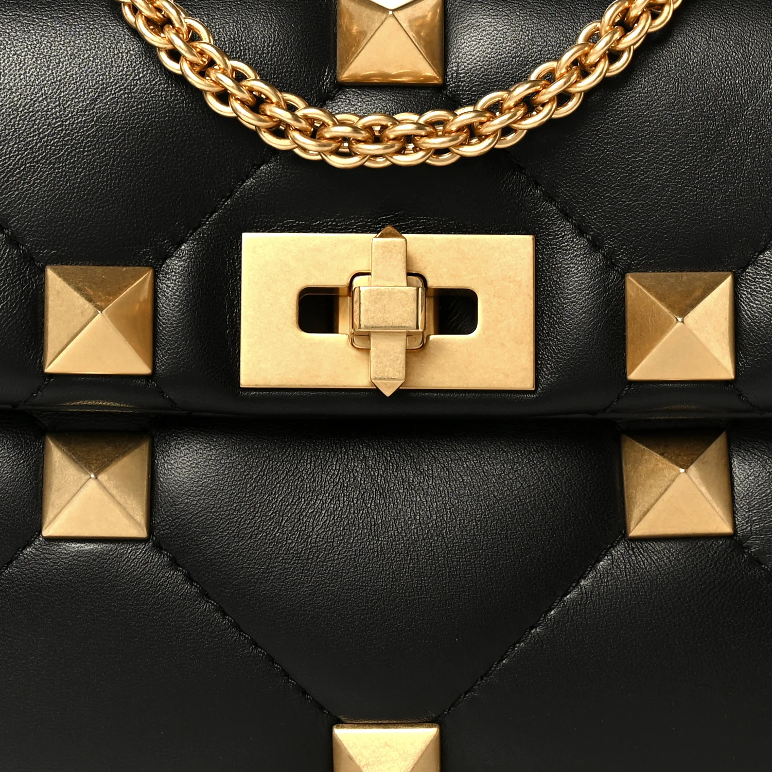 Nappa Medium Roman Stud Shoulder Bag Black - Top Club