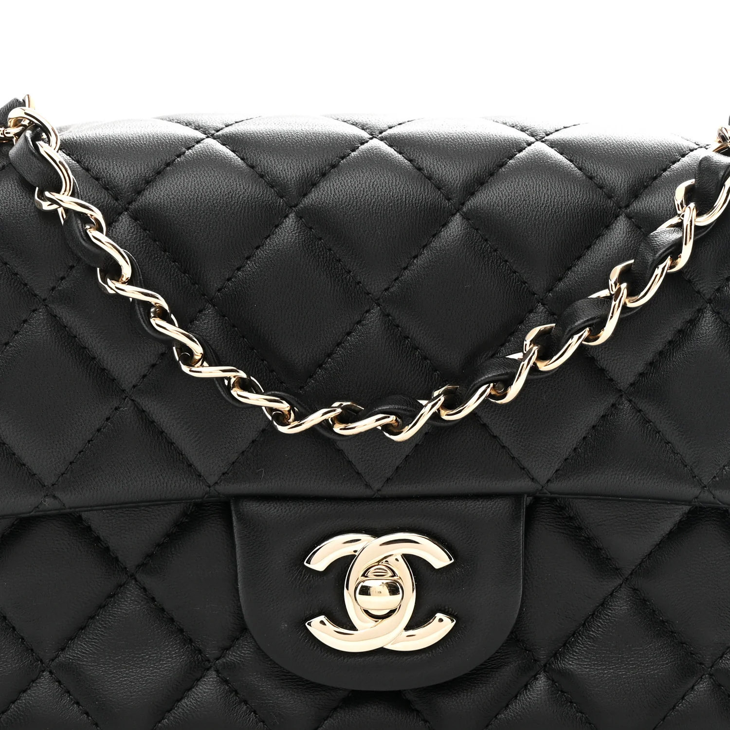 Lambskin Quilted Mini Rectangular Flap Black - Top Club