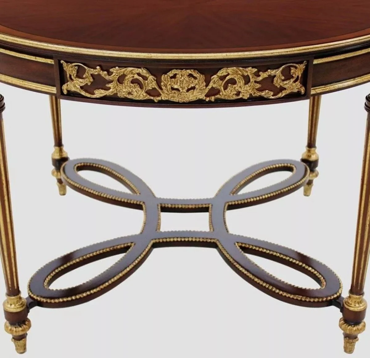 Luxury Baroque Dining Table Dark Brown / Brown / Antique Gold - Round Baroque Style Solid Wood Kitchen Table - Luxury Dining Room Furniture in Baroque Style - Baroque Dining Room Furniture