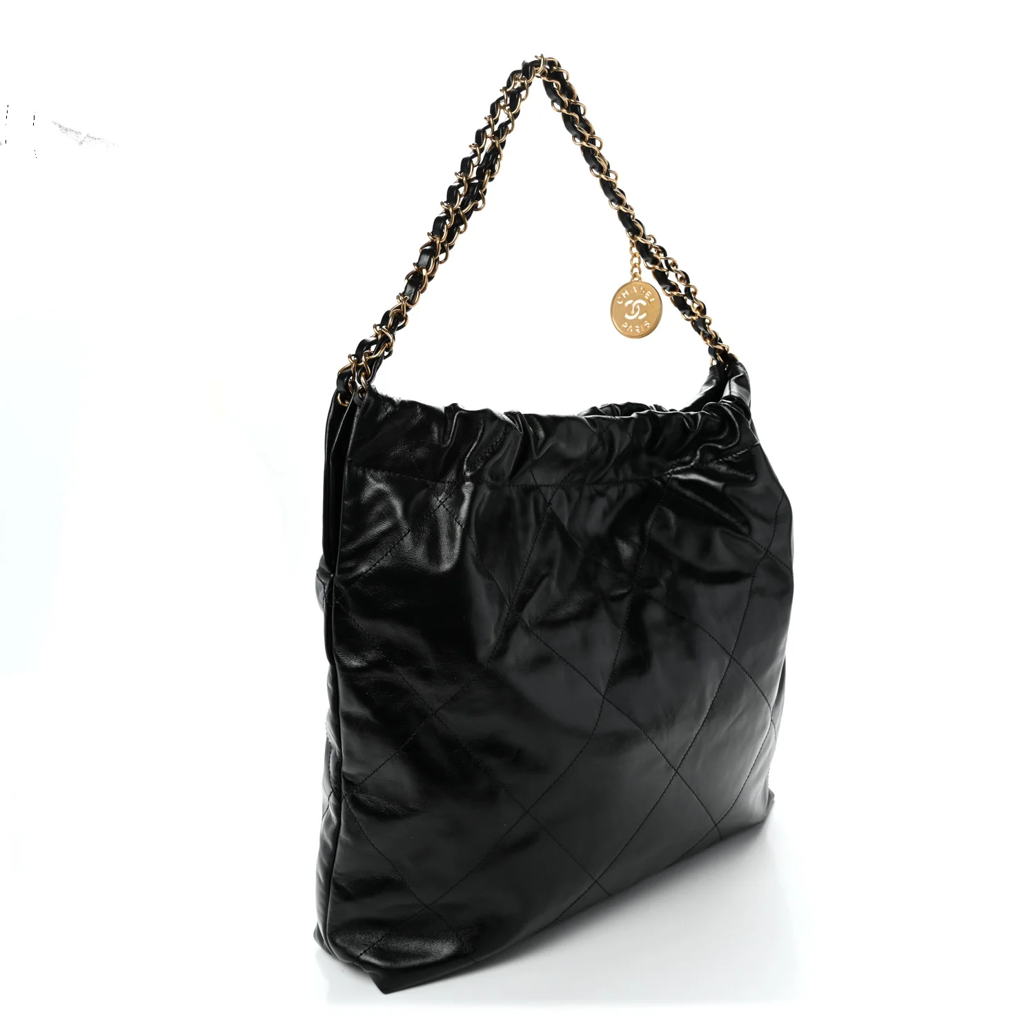 Shiny Calfskin Quilted Large Chanel 22 Black - Top Club
