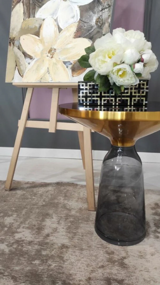 Luxury side table black / gray / gold Ø 50 x H. 53 cm - Round glass table - Modern living room furniture
