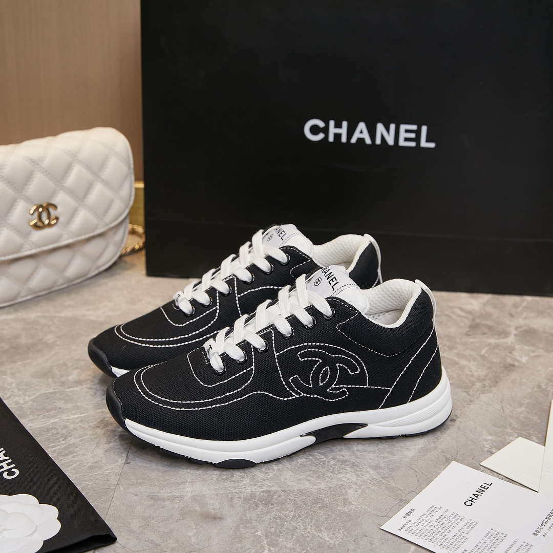 Chanel G46084 Women 24B Trainers Cotton  Black   White C91281 - Sneaker Replica Workshop