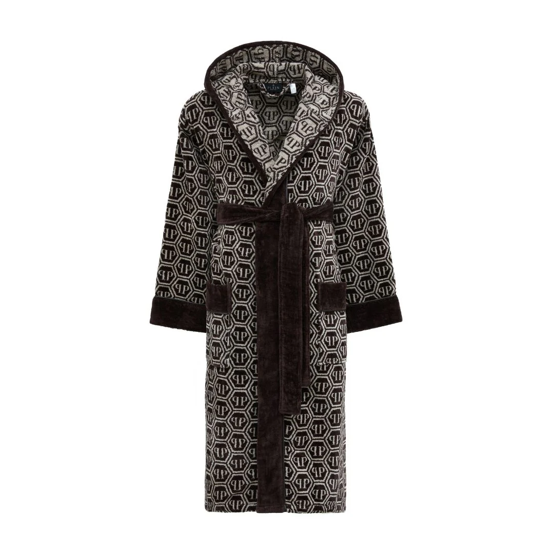 Accappatoio Con Cappuccio In Spugna Pattern Xxl Brown Philipp Plein