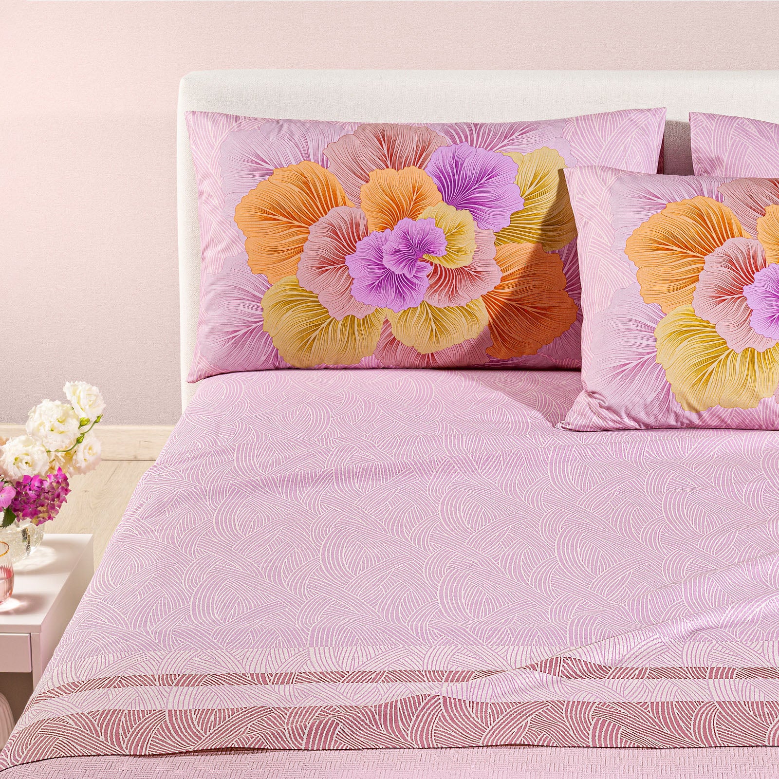 Completo Lenzuola In Cotone Madreperla Singolo Rosa Caleffi