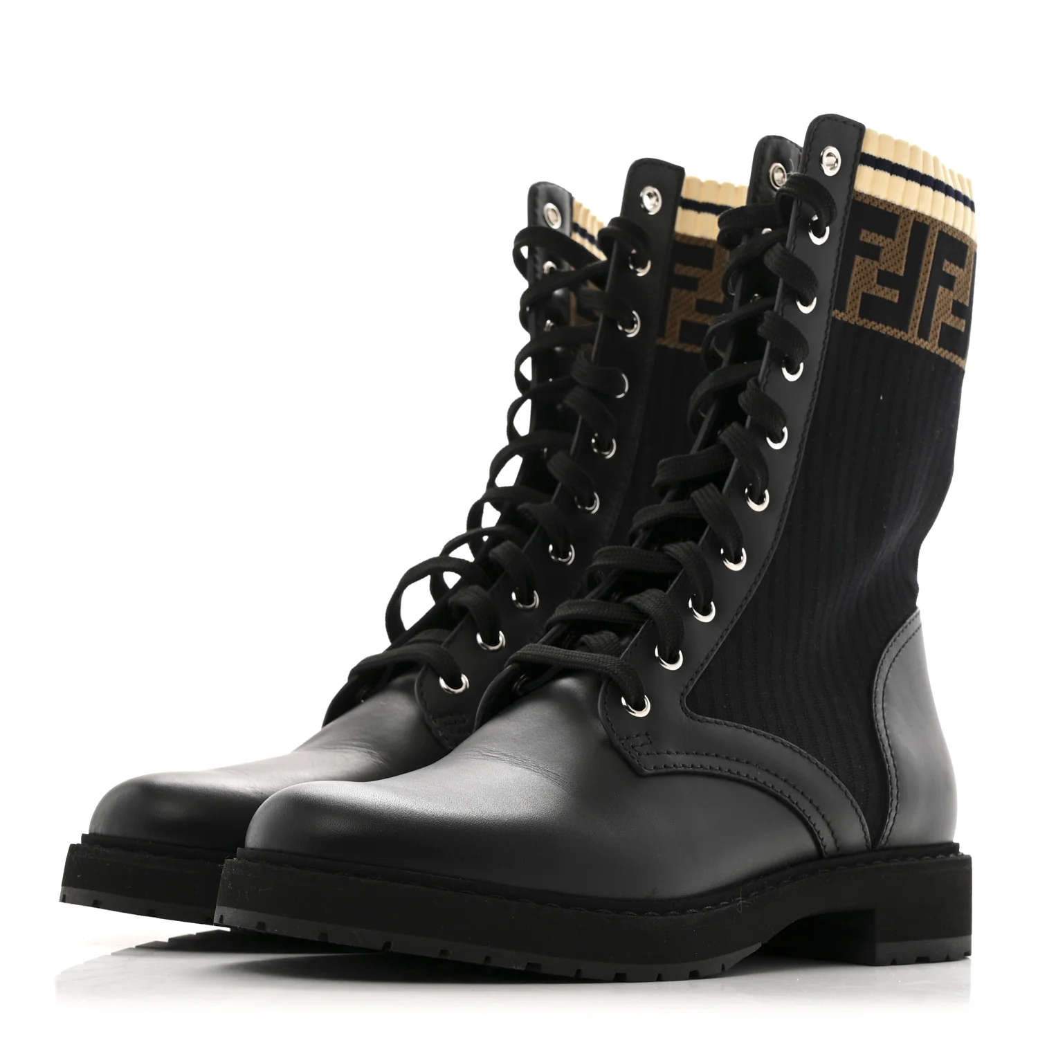 Calfskin Stretch Fabric Rockoko Biker Boots 40 Tobacco Black Marino - Top Club