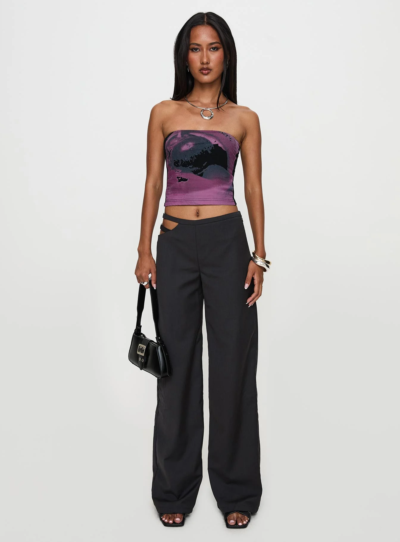 Nights Like This Cut Out Buckle Detail Pants Charcoal