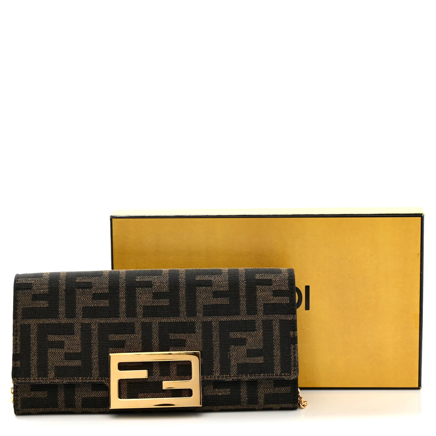 Fabric Jacquard FF 1974 Continental Wallet On Chain Tobacco Moro - Top Club