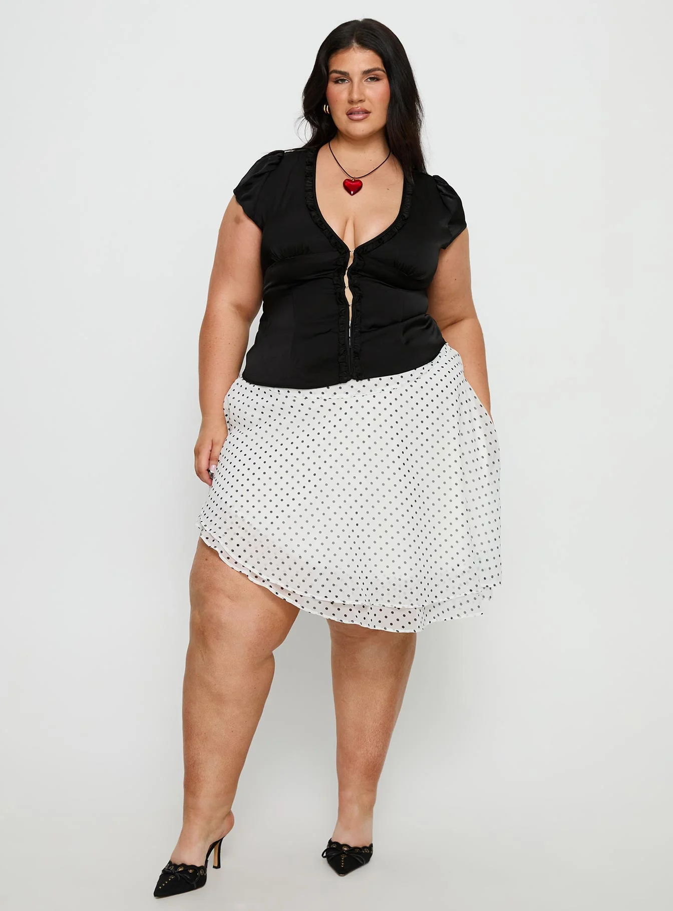 Tatianna Frill Blouse Top Black Curve