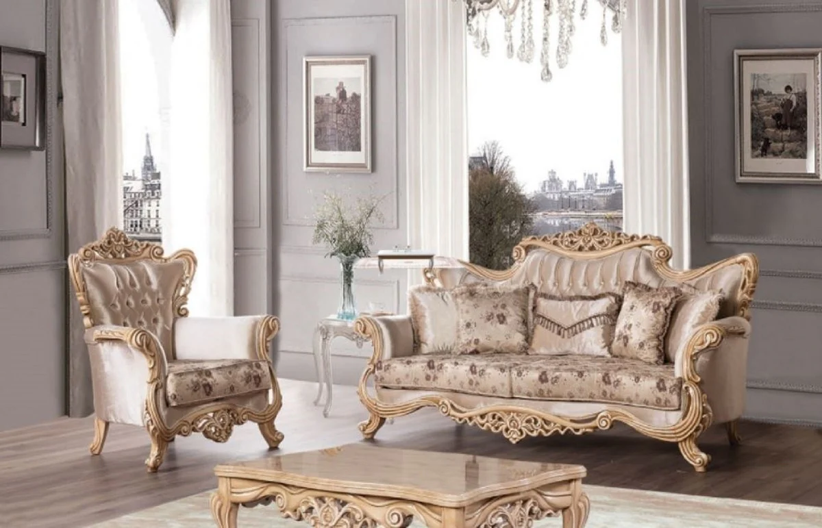 Luxury baroque coffee table natural colors - magnificent solid wood living room table in baroque style - baroque living room furniture - noble & magnificent