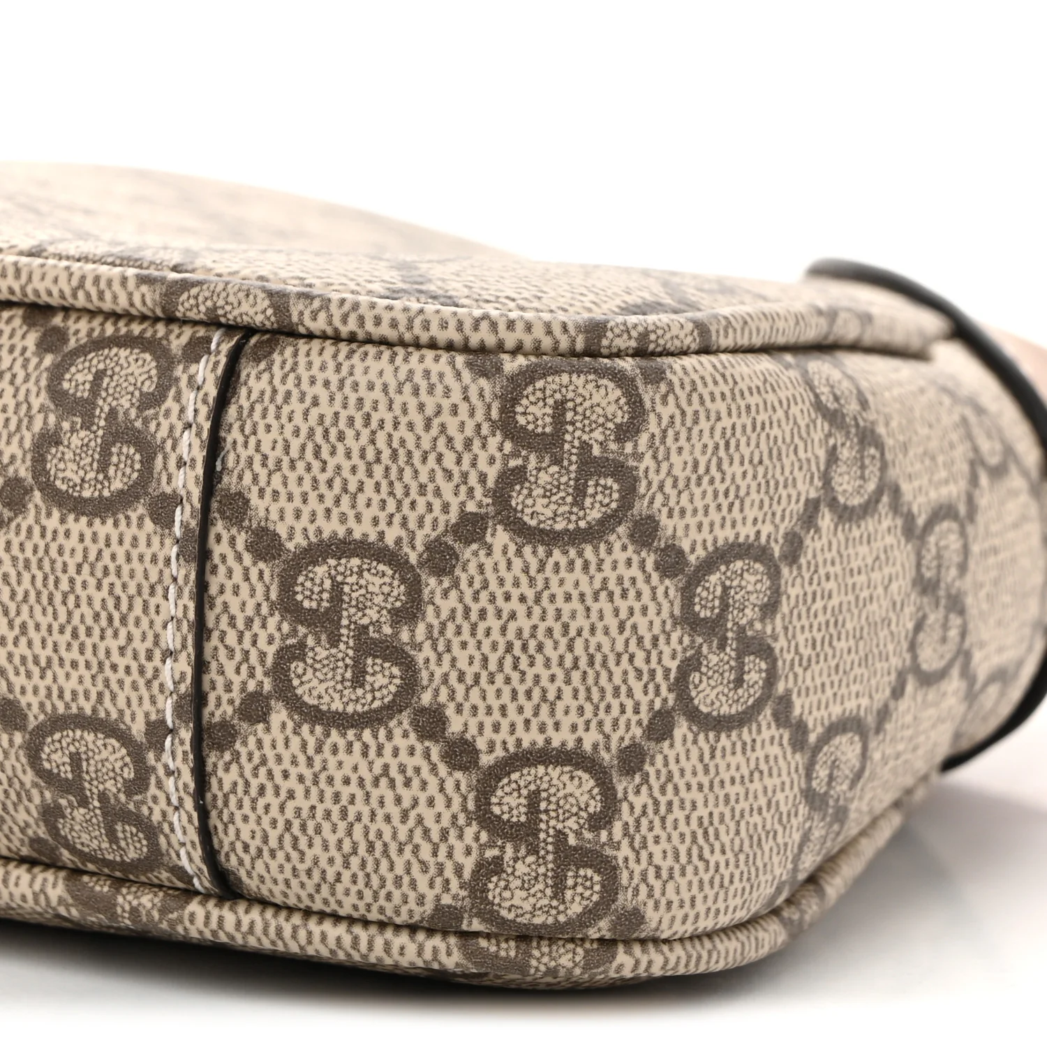 GG Supreme Monogram Textured Calfskin Small Emblem Shoulder Bag Beige Dark Brown - Top Club