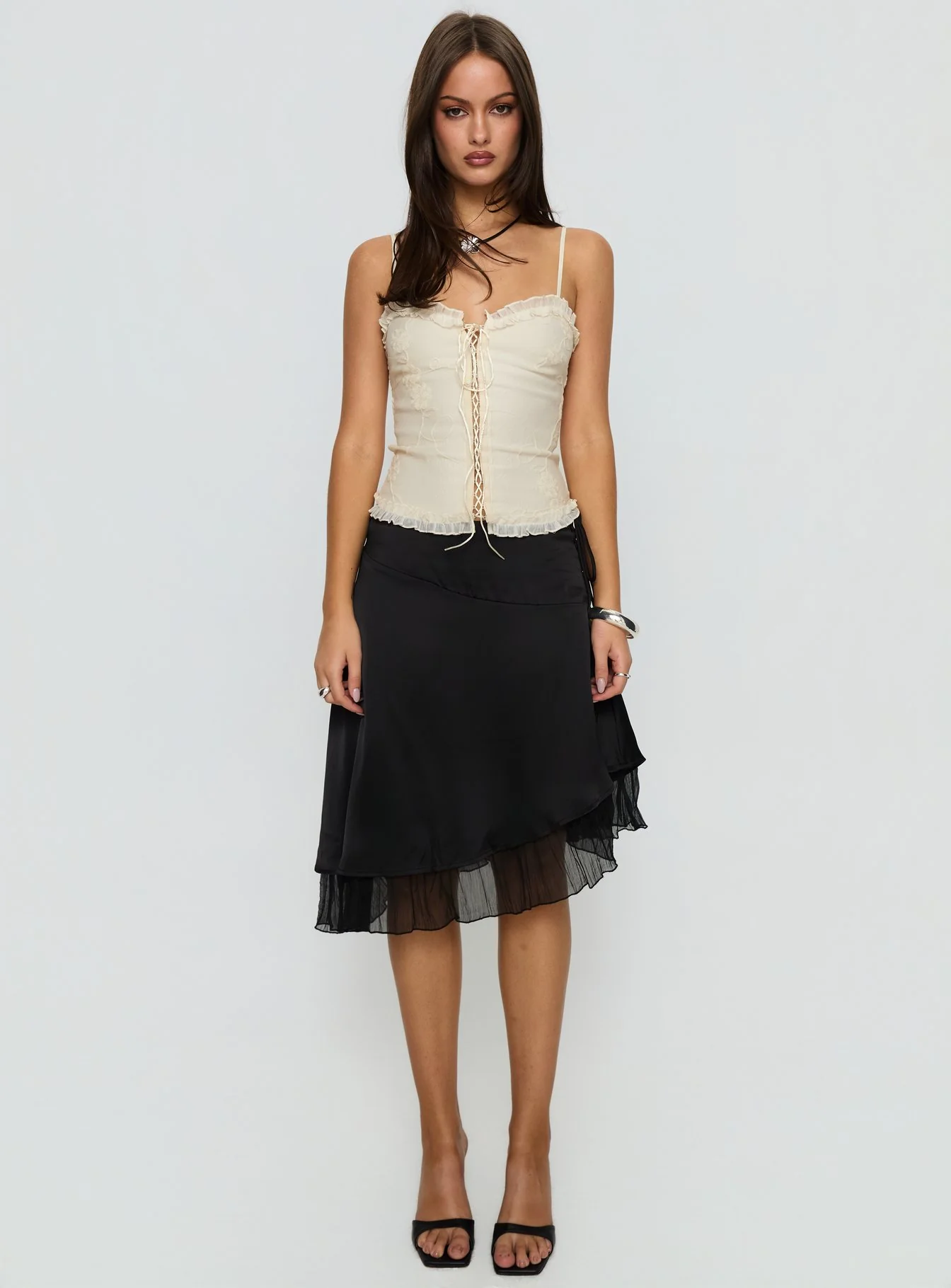 Rosemead Satin Midi Skirt Black
