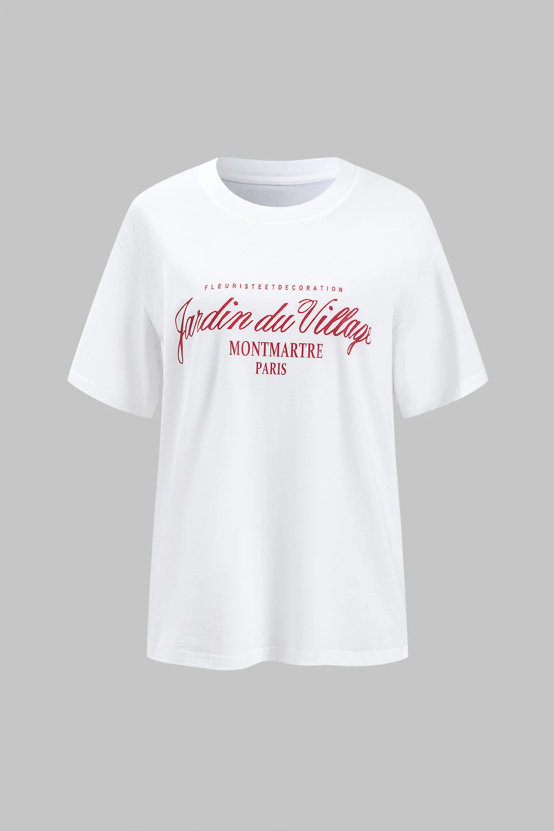 Retro Print Letter Round Neck Short Sleeve T-Shirt