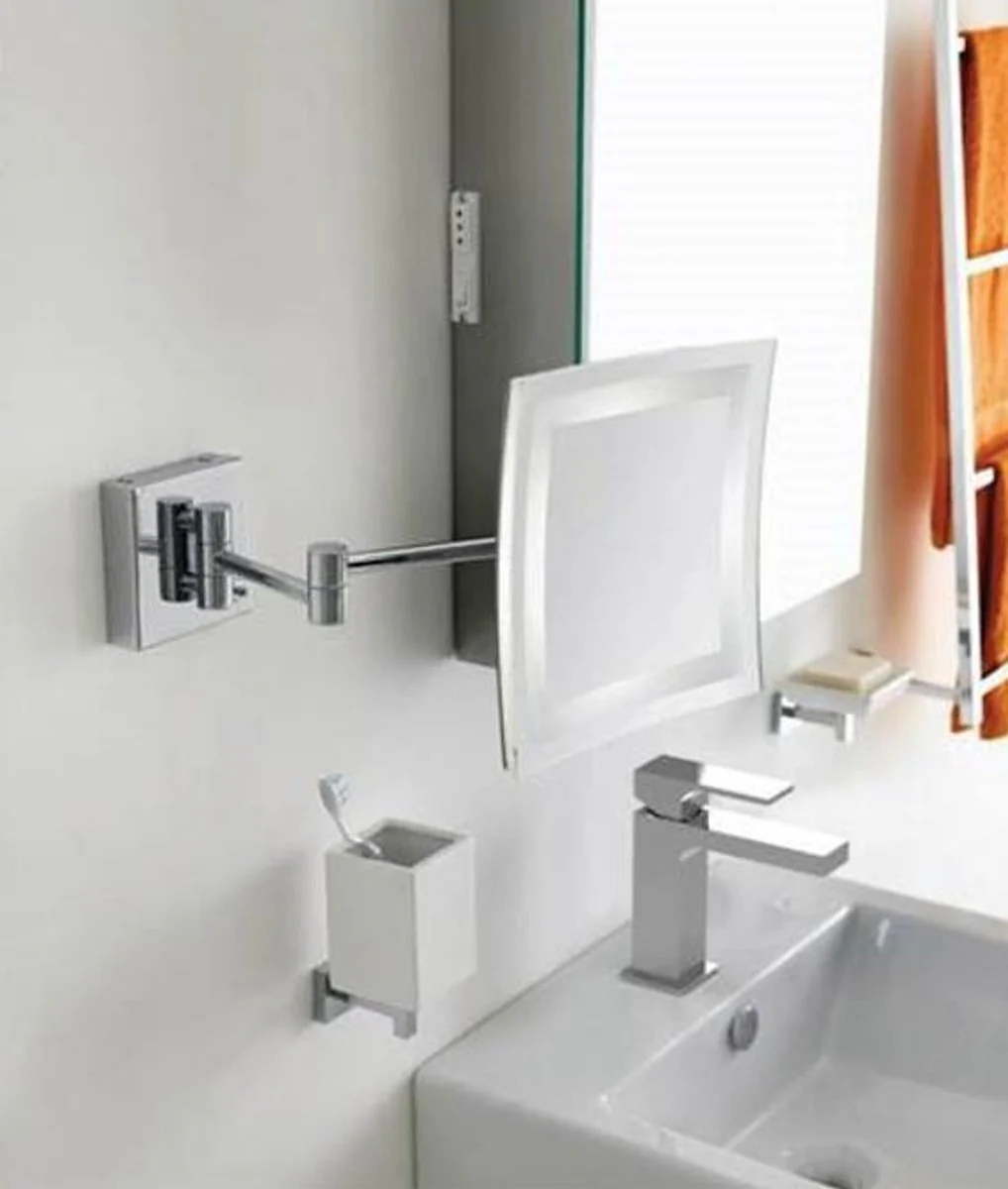 Luxury LED cosmetic mirror silver 22 x 39 x H. 22 cm - Adjustable cosmetic wall mirror - Chrome-plated bathroom make-up mirror - Luxury bathroom accessories