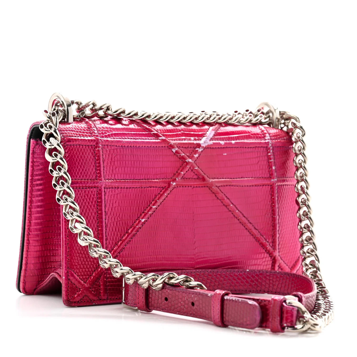 Metallic Lizard Small Diorama Flap Bag Fuchsia - Top Club