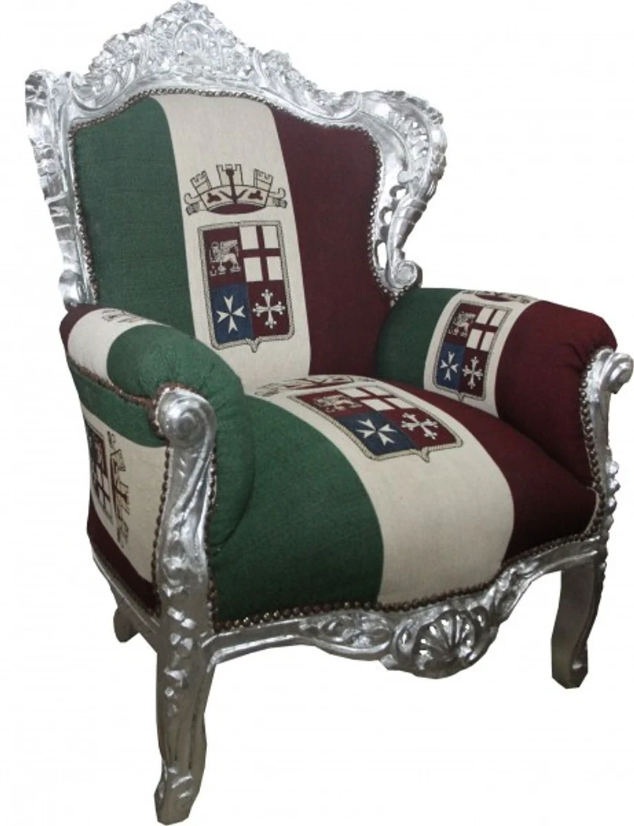 Armchair King Italy / Silver 85 x 85 x H. 120 cm - Italy Baroque Armchair