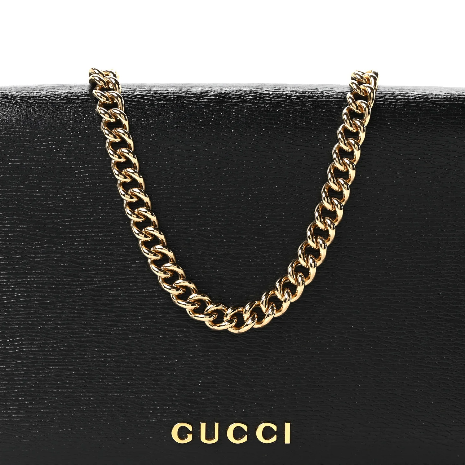 Textured Calfskin Script Logo Wallet On Chain Black - Top Club